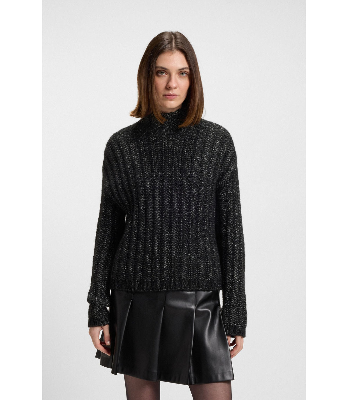 Hugo Knitted Sweater With Bold Ribbed Structure Black Women's