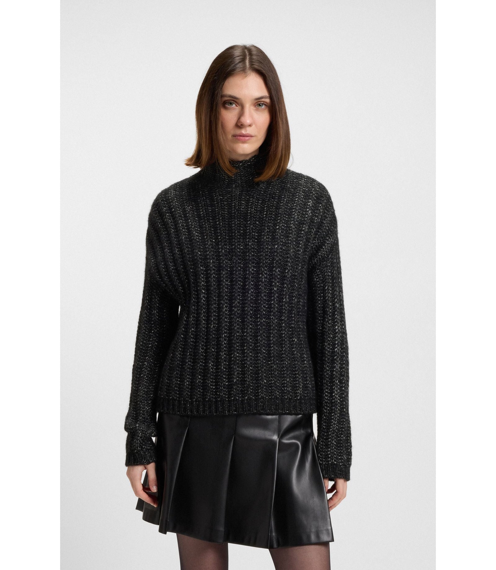 Hugo Knitted Sweater With Bold Ribbed Structure Black Women's
