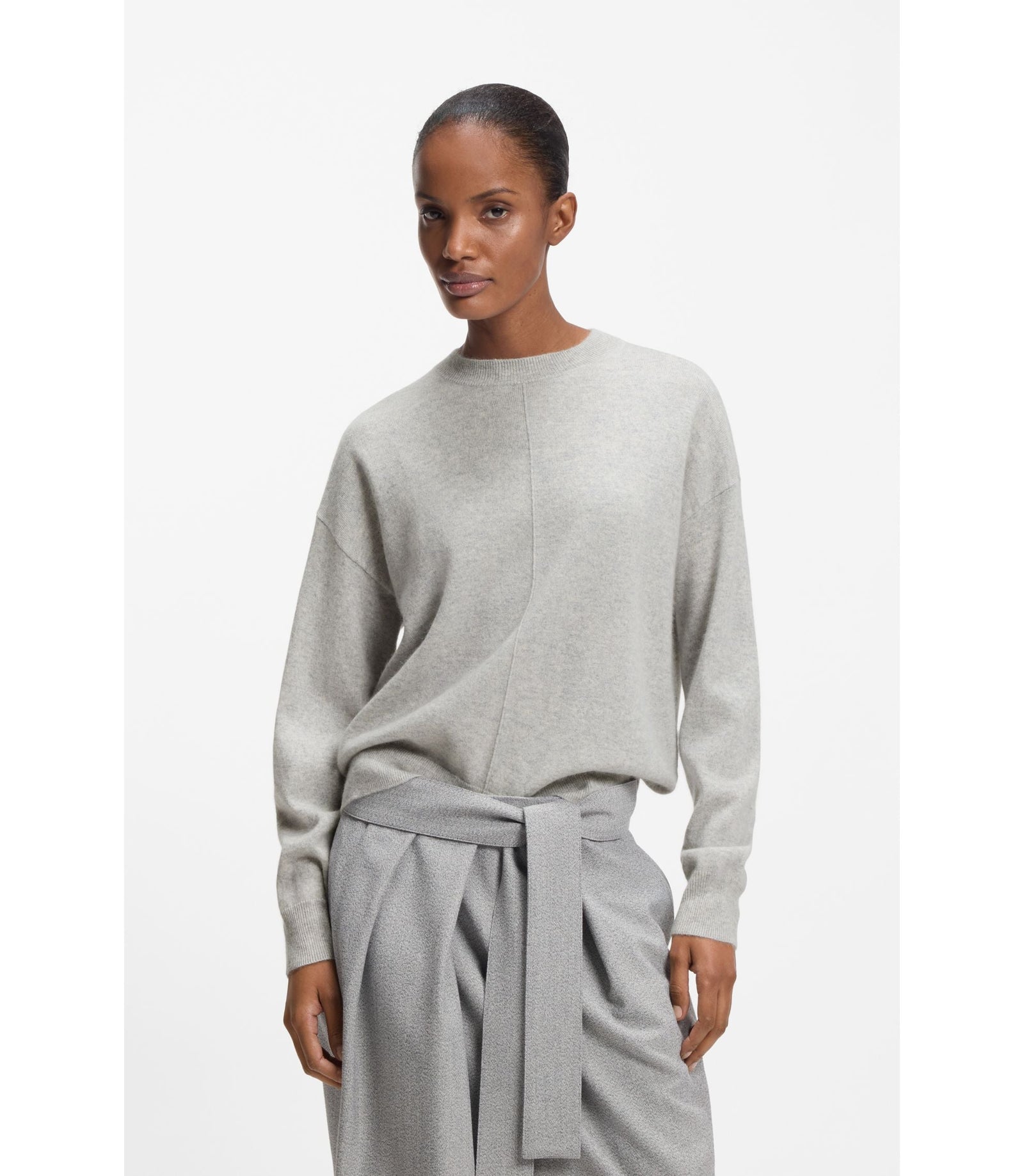 Boss Knitted Sweater In 100 Cashmere Light Grey Women's