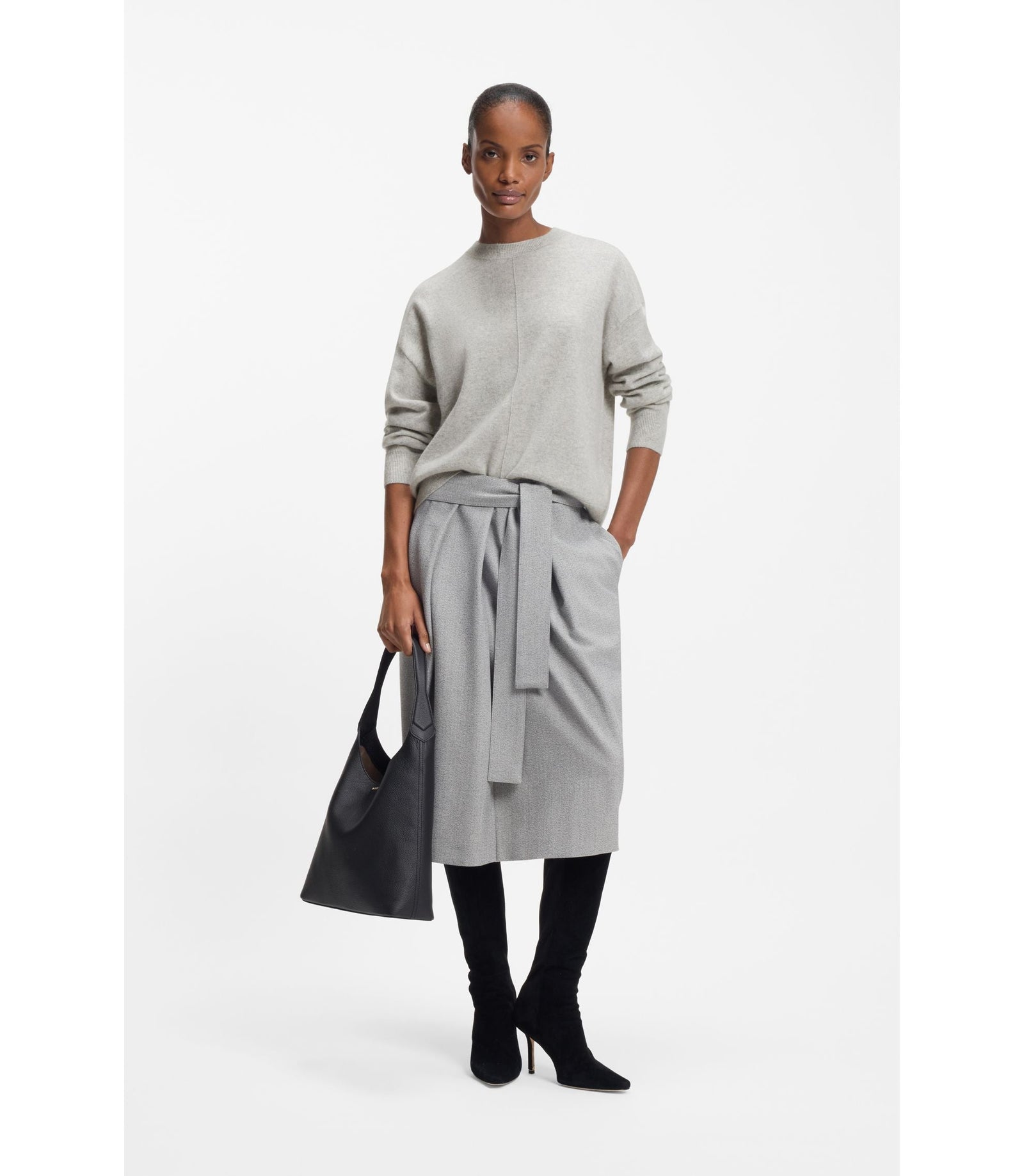 Boss Knitted Sweater In 100 Cashmere Light Grey Women's