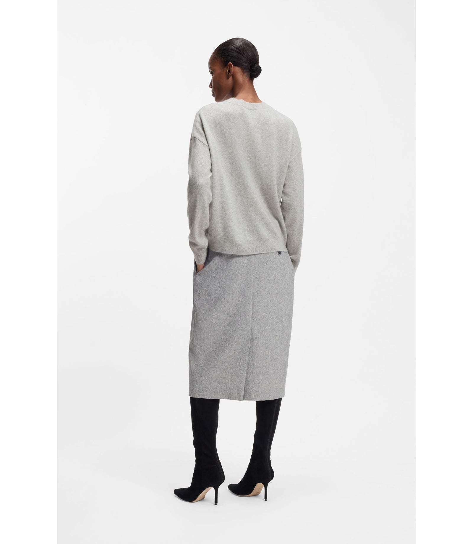 Boss Knitted Sweater In 100 Cashmere Light Grey Women's