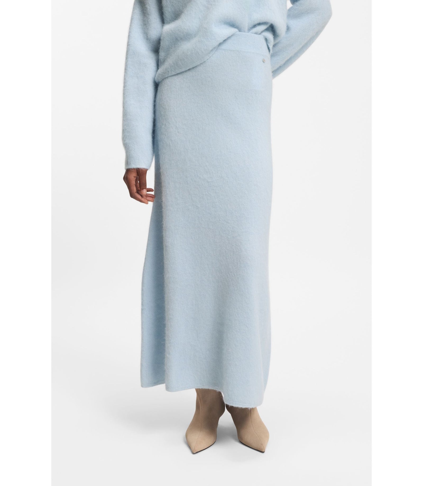 Boss Knitted Skirt With Logo Charm Light Blue Women's