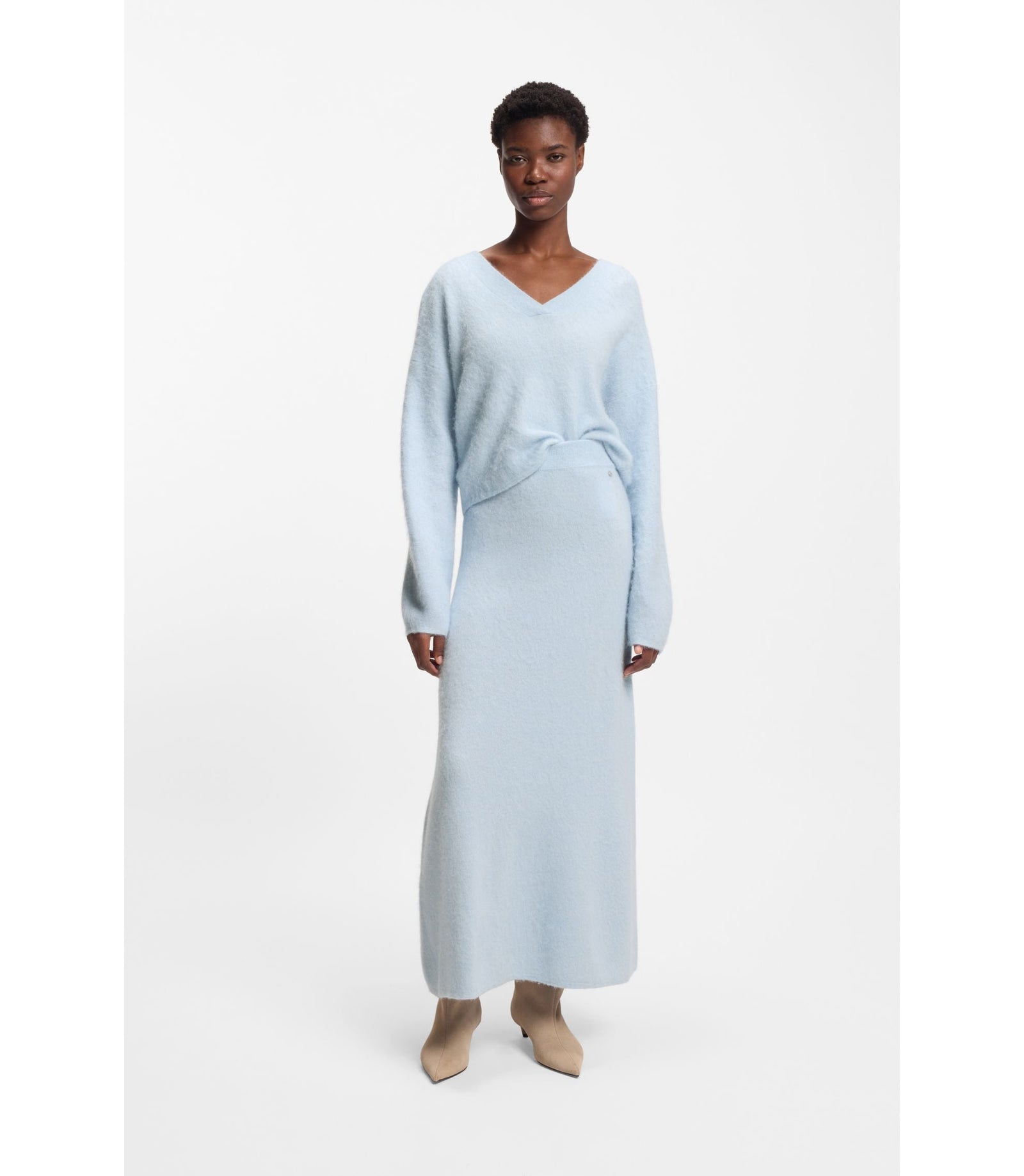 Boss Knitted Skirt With Logo Charm Light Blue Women's