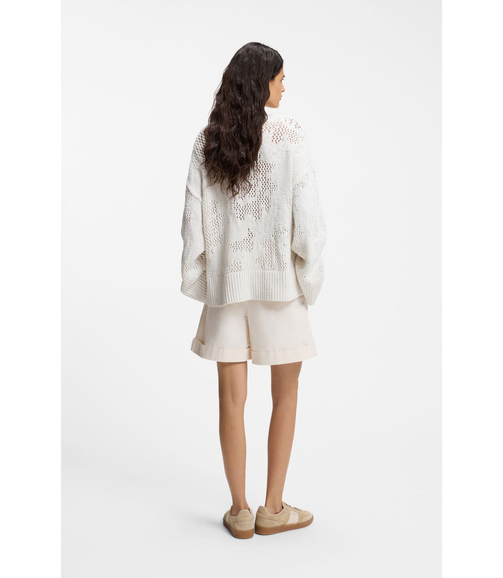 Boss Knitted Pattern Sweater In A Cotton Blend White Women's