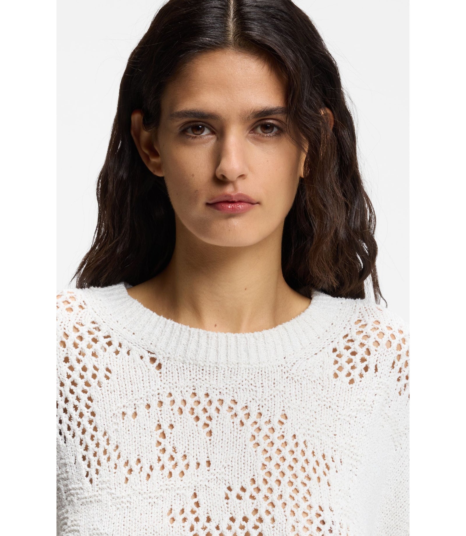 Boss Knitted Pattern Sweater In A Cotton Blend White Women's