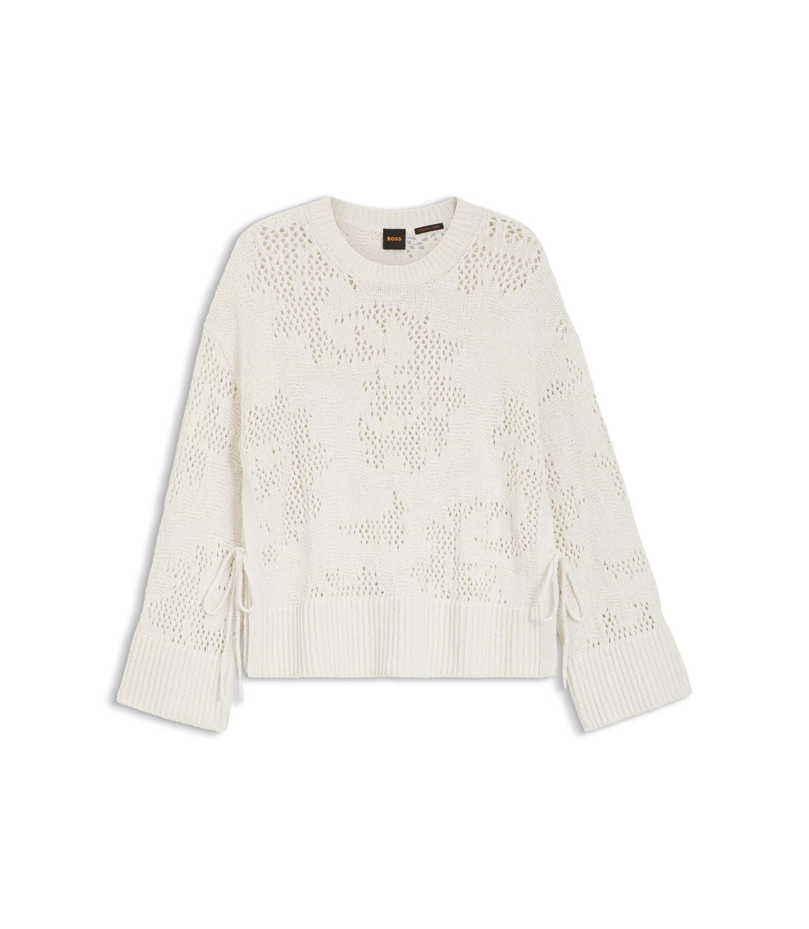 Boss Knitted Pattern Sweater In A Cotton Blend White Women's
