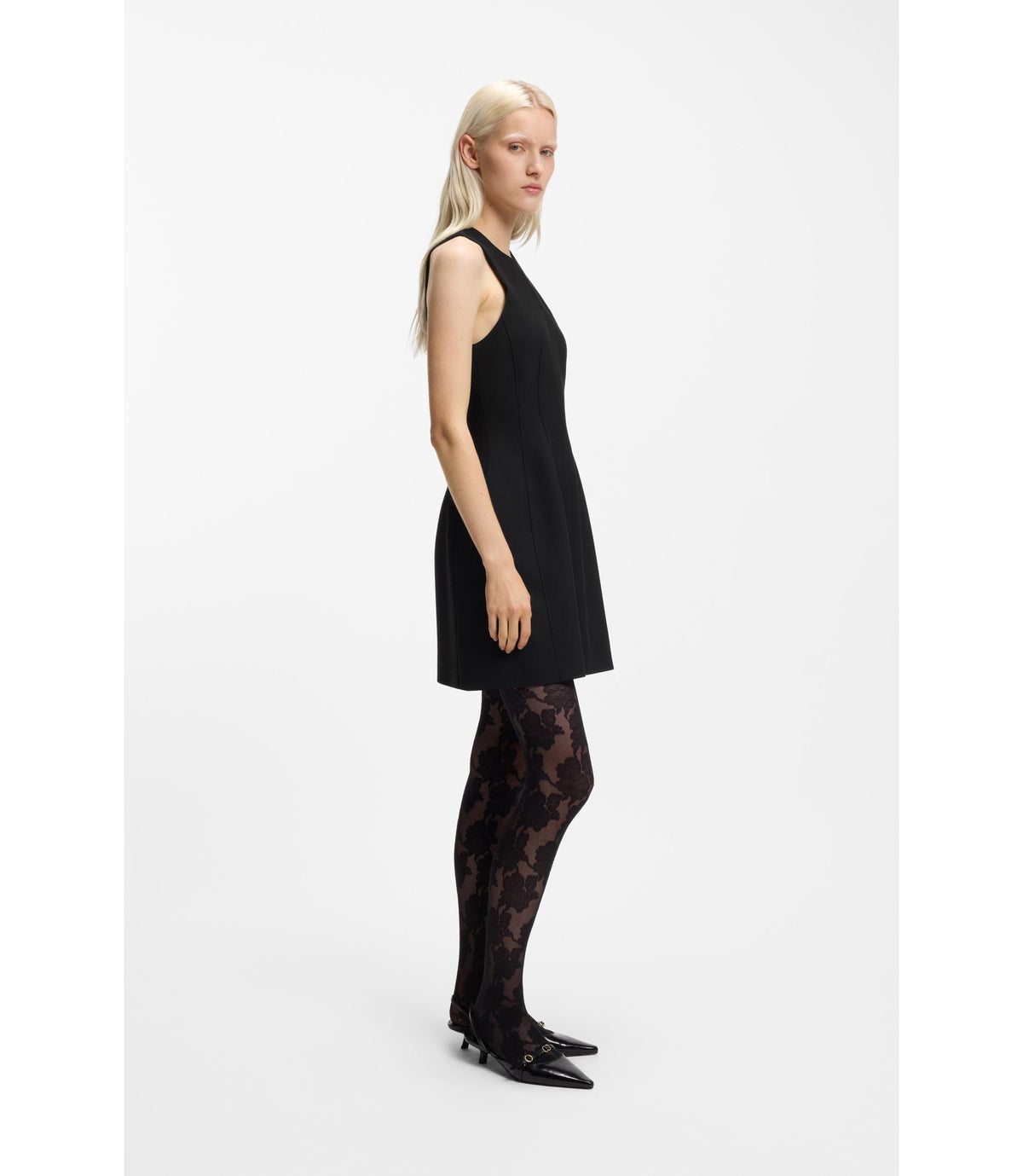 Hugo Keyhole Neckline Mini Dress In Stretch Twill Black Women's