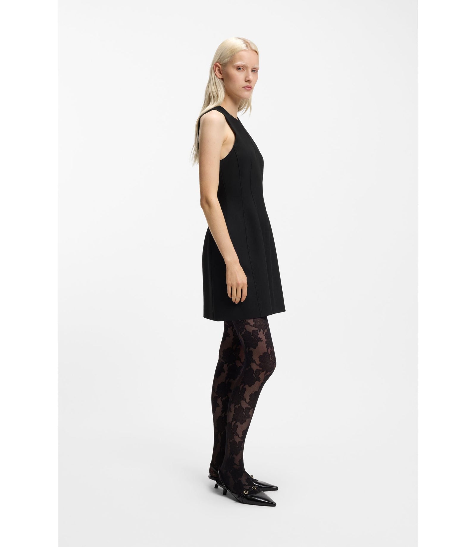 Hugo Keyhole Neckline Mini Dress In Stretch Twill Black Women's