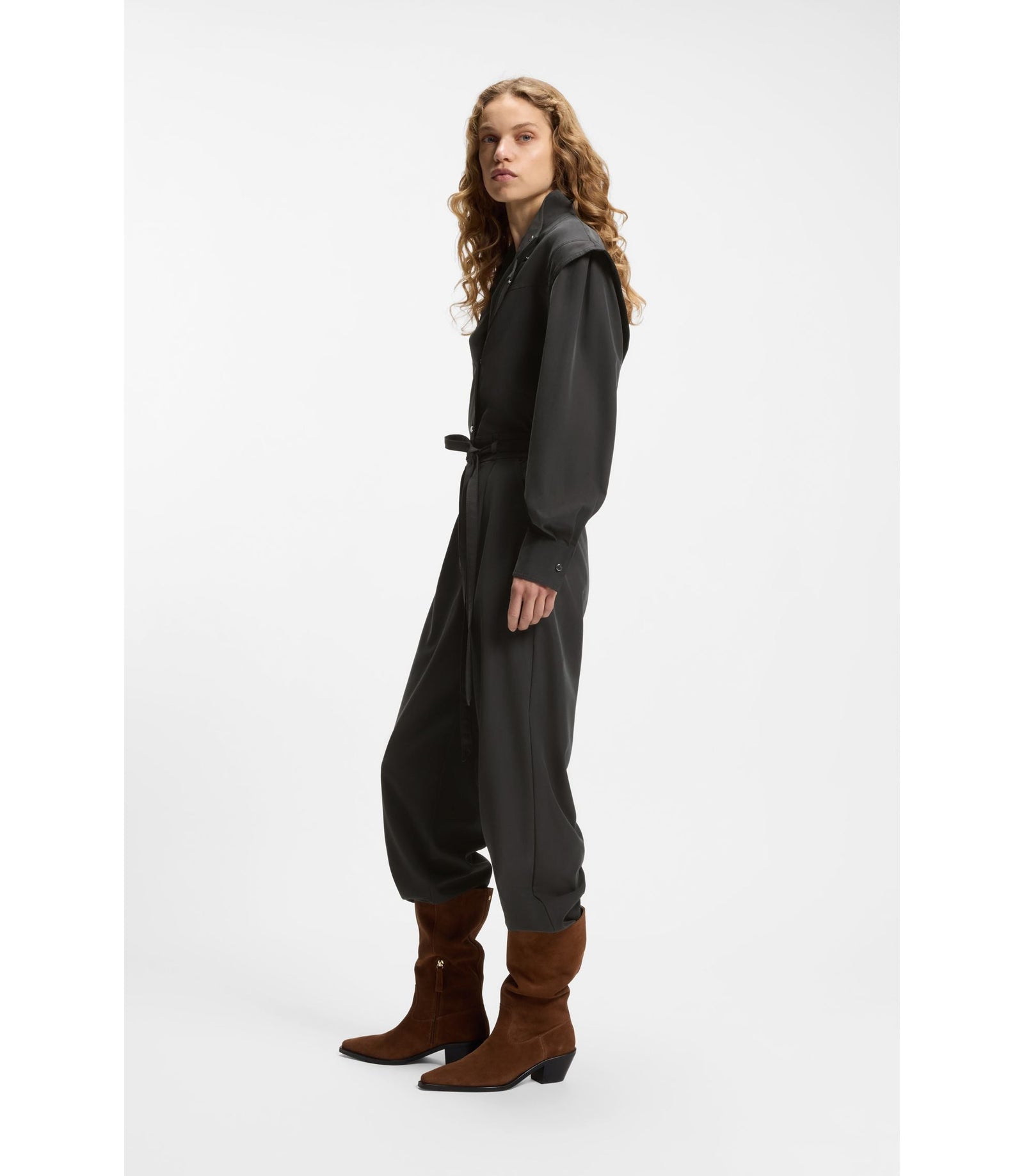 Boss Jumpsuit In Sandwashed Fabric Light Grey Women's