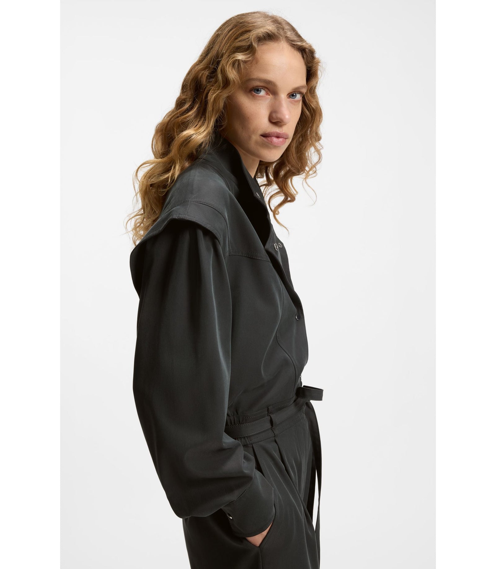 Boss Jumpsuit In Sandwashed Fabric Light Grey Women's