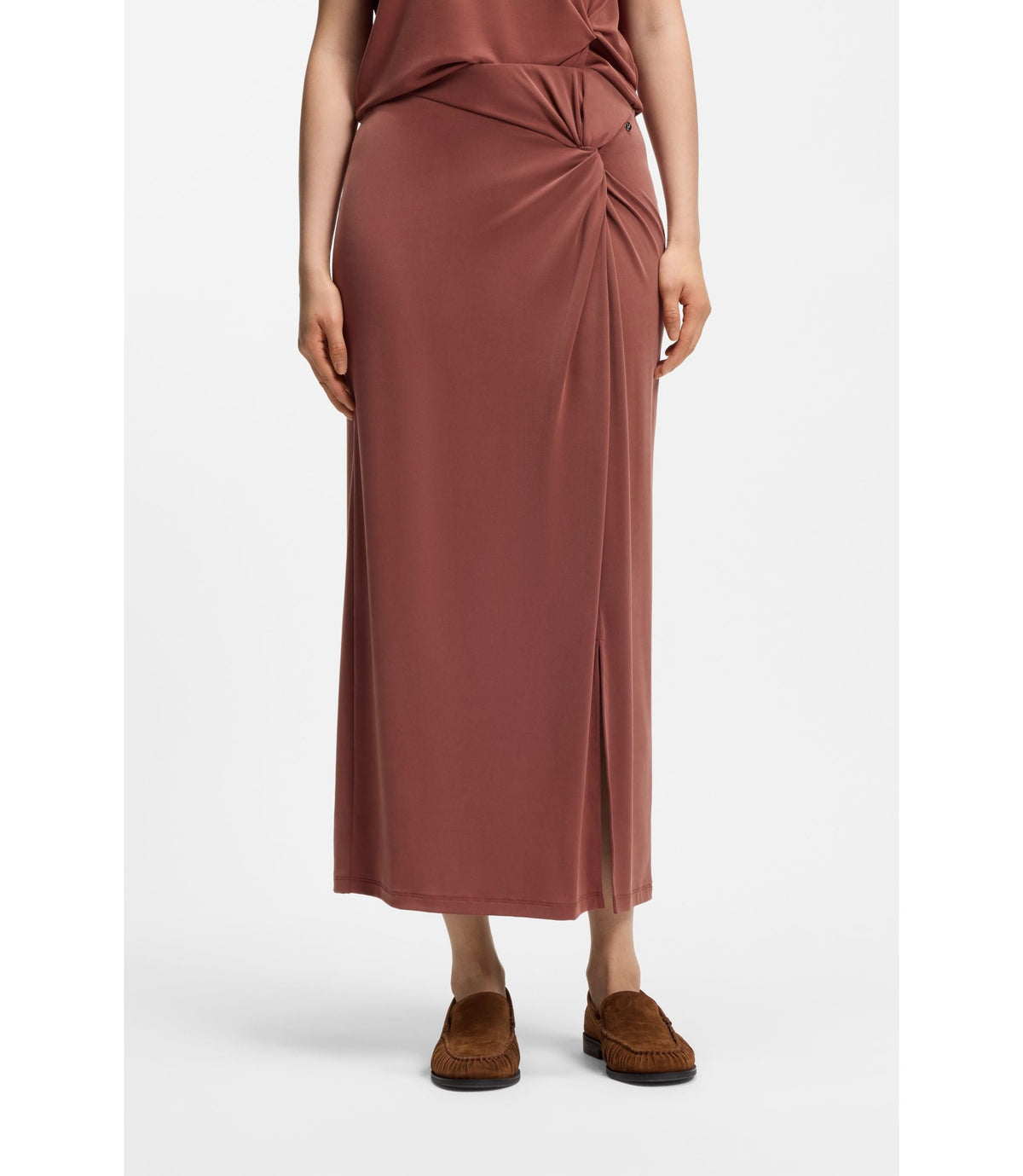 Boss Jersey Maxi Skirt With Twist Detail Dark Red Women's
