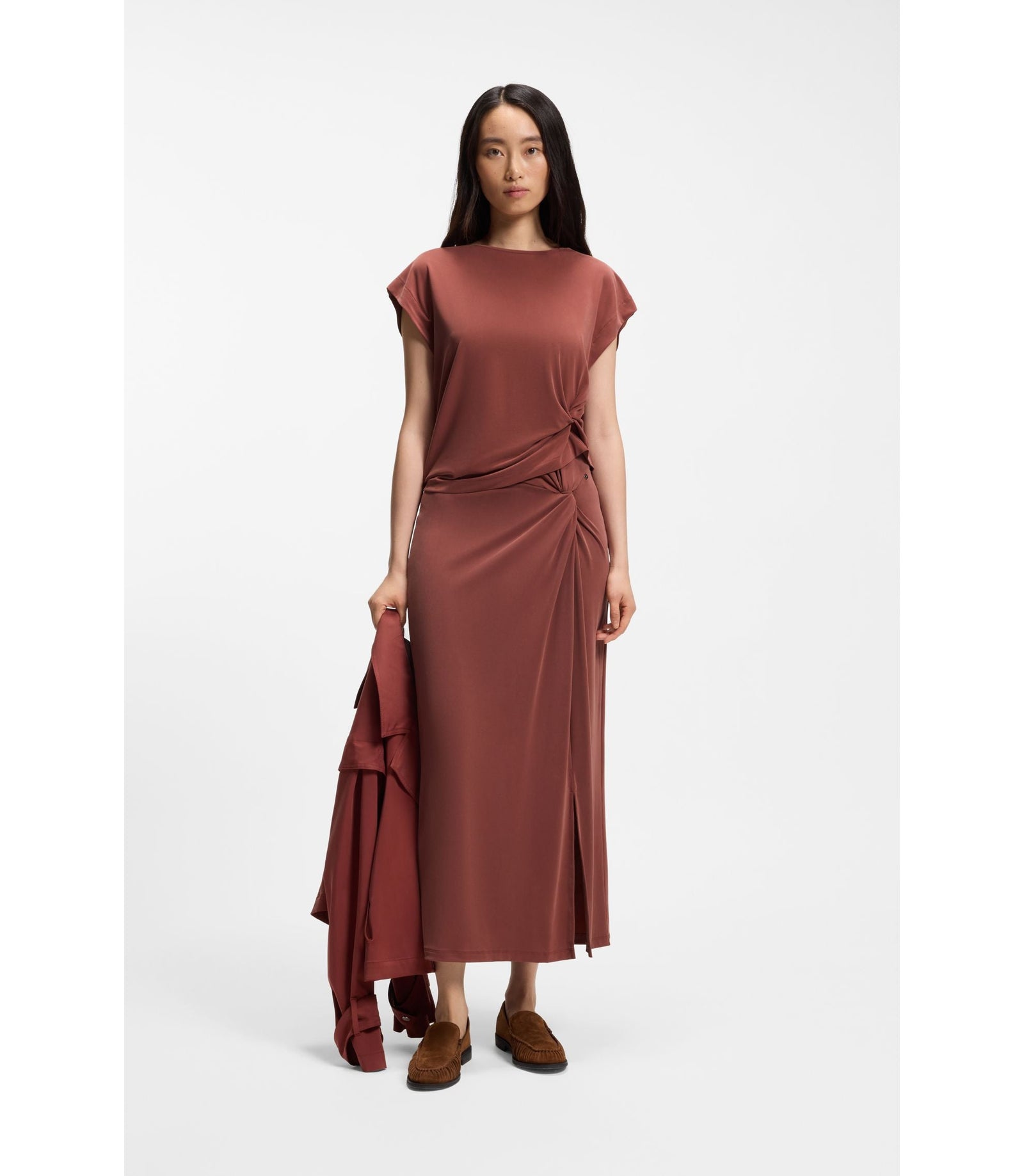 Boss Jersey Maxi Skirt With Twist Detail Dark Red Women's