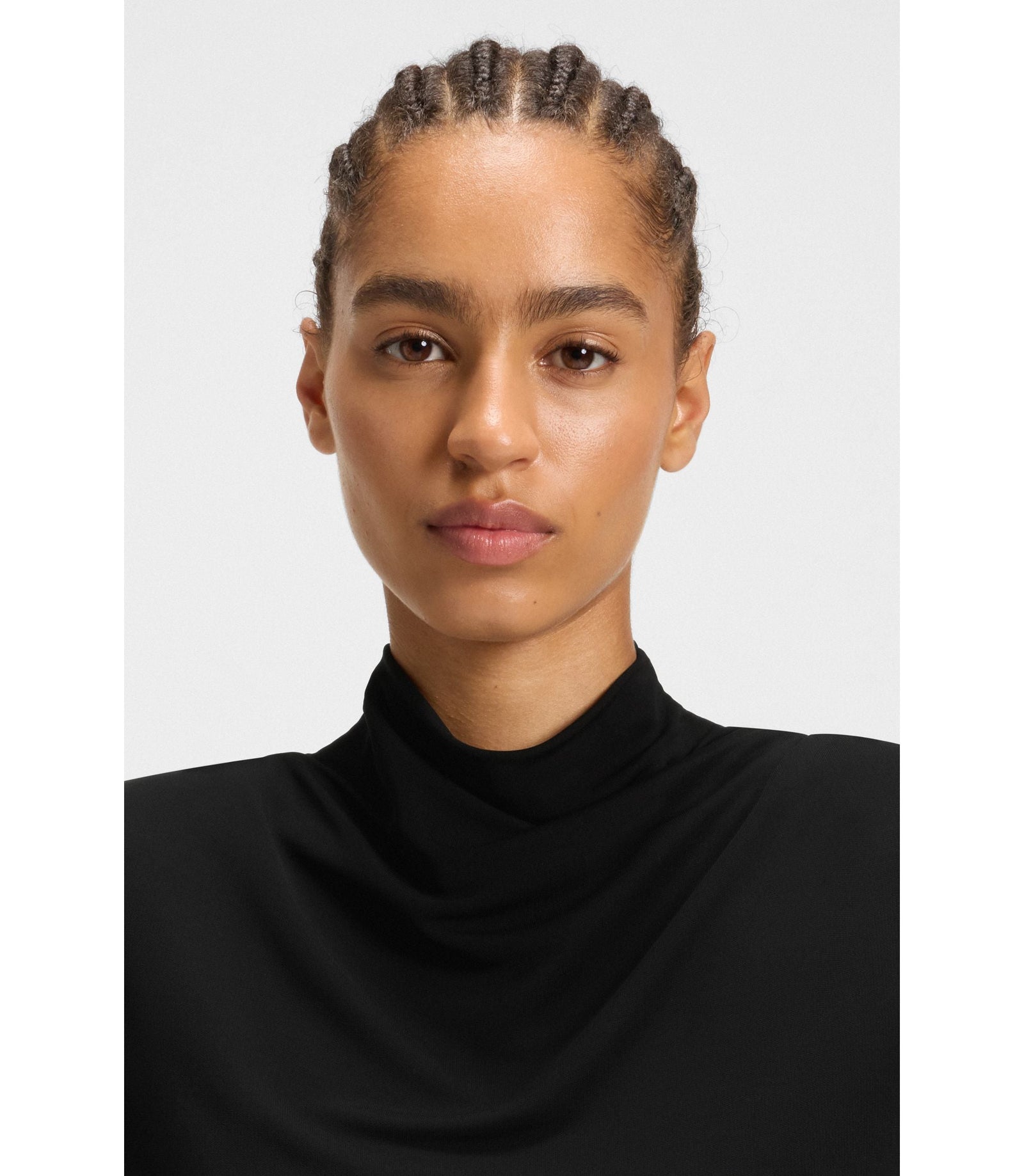 Boss Jersey Dress With Feathered Pliss Pleats Black Women's