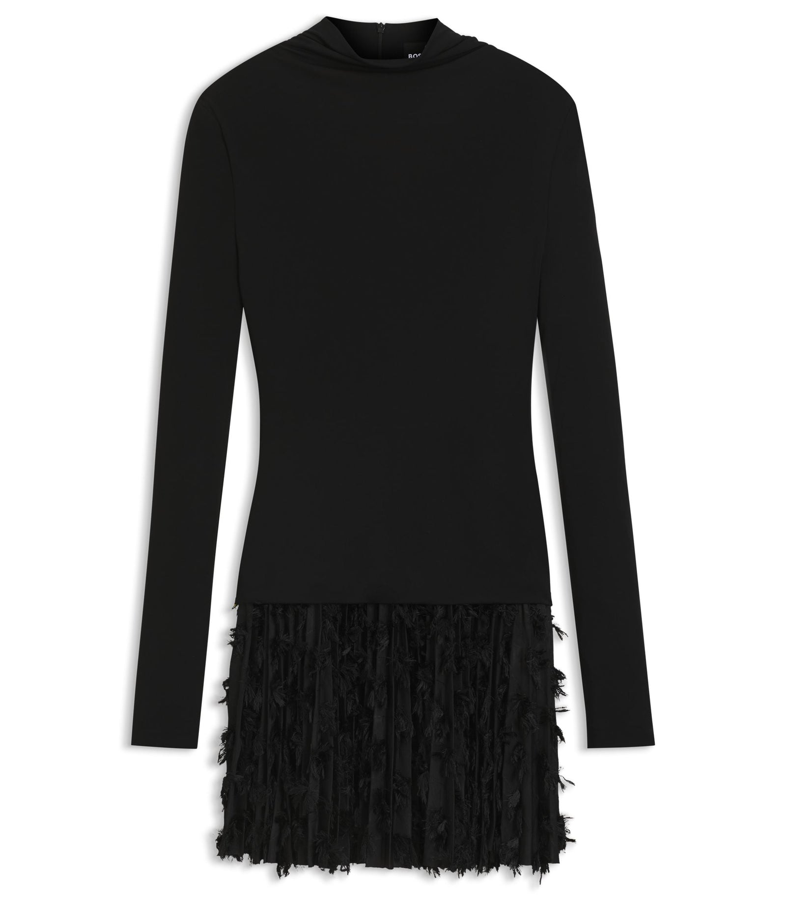 Boss Jersey Dress With Feathered Pliss Pleats Black Women's