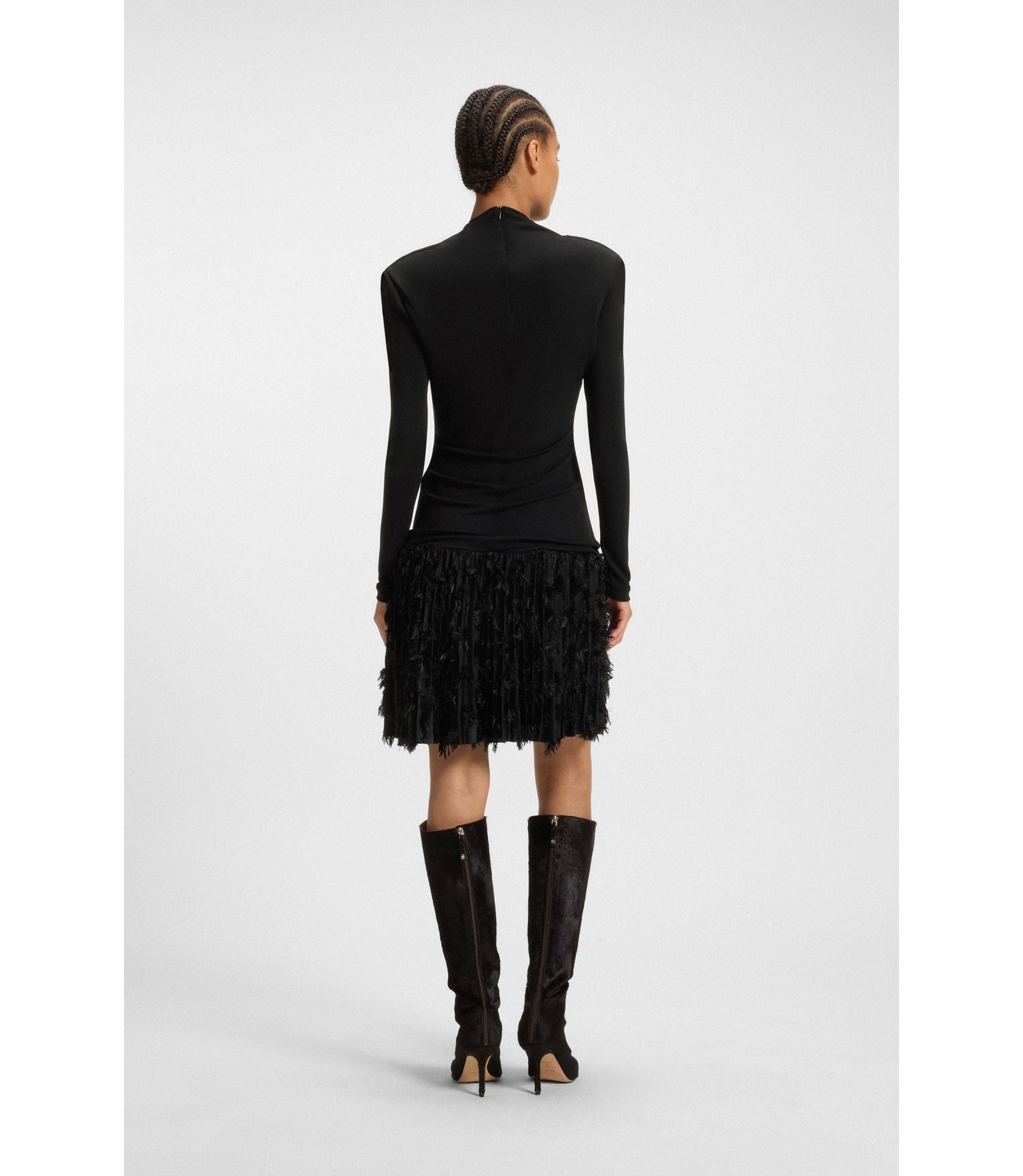 Boss Jersey Dress With Feathered Pliss Pleats Black Women's