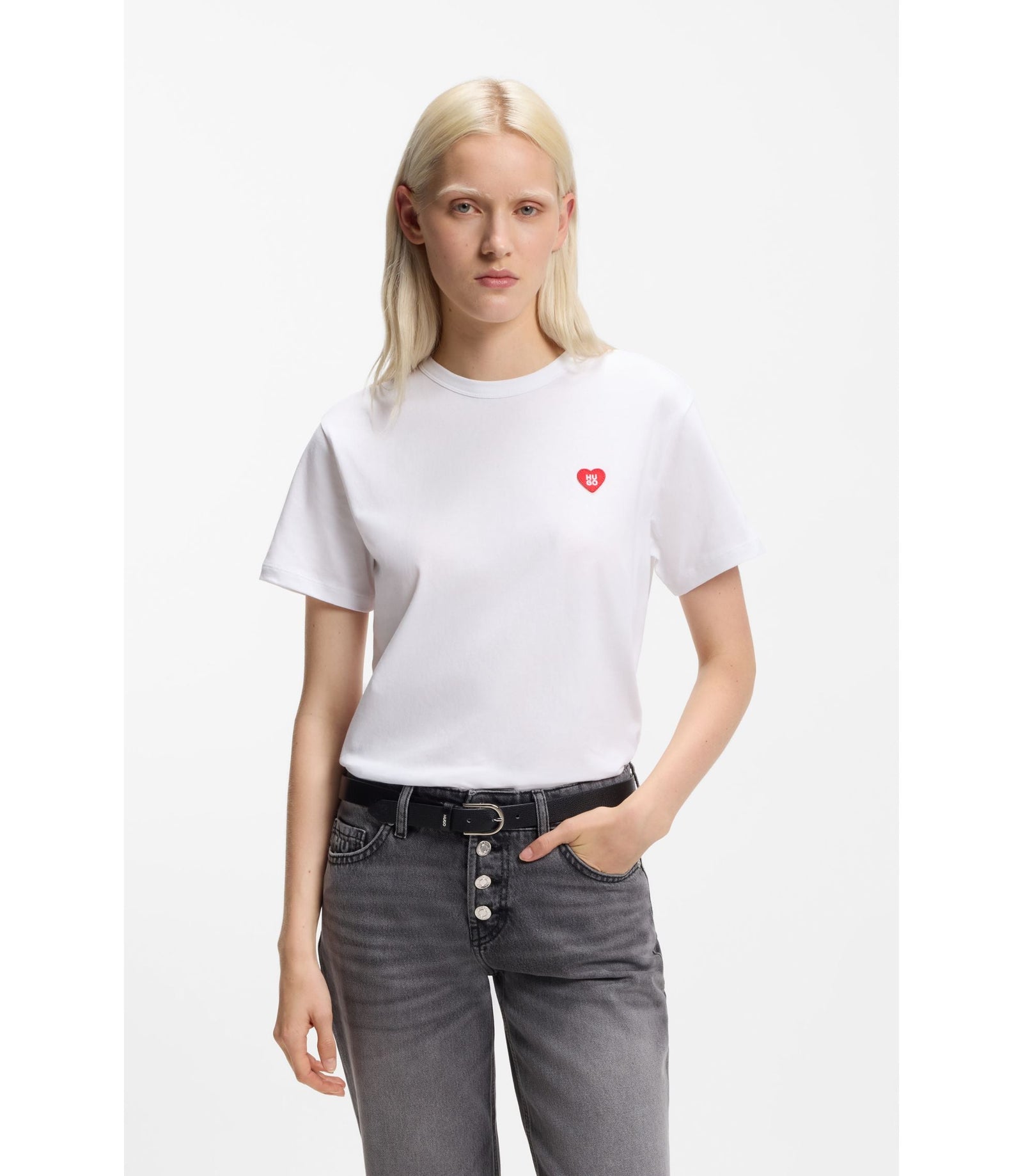 Hugo Heart Logo T Shirt In Cotton Jersey White Women's