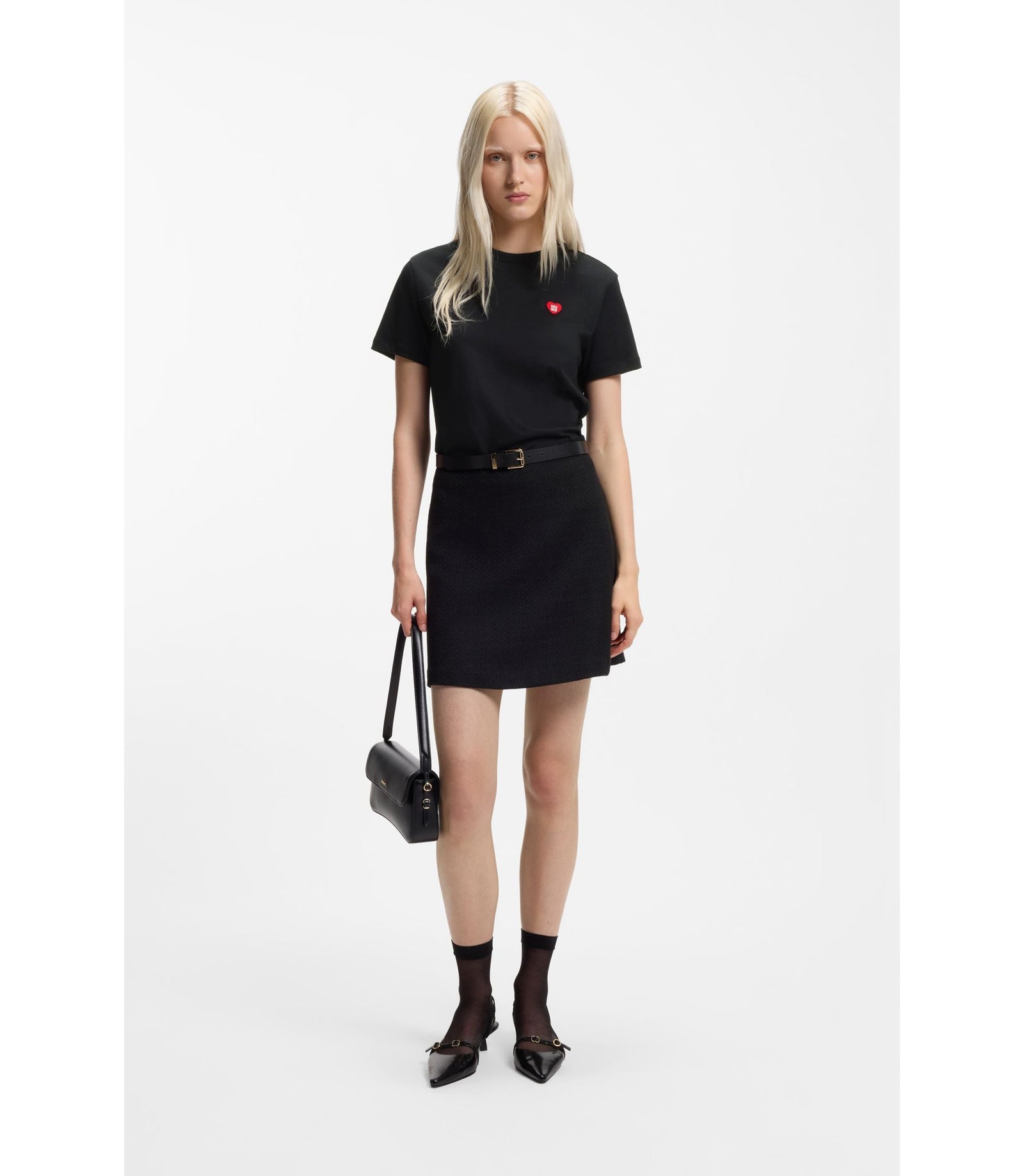 Hugo Heart Logo T Shirt In Cotton Jersey Black Women's