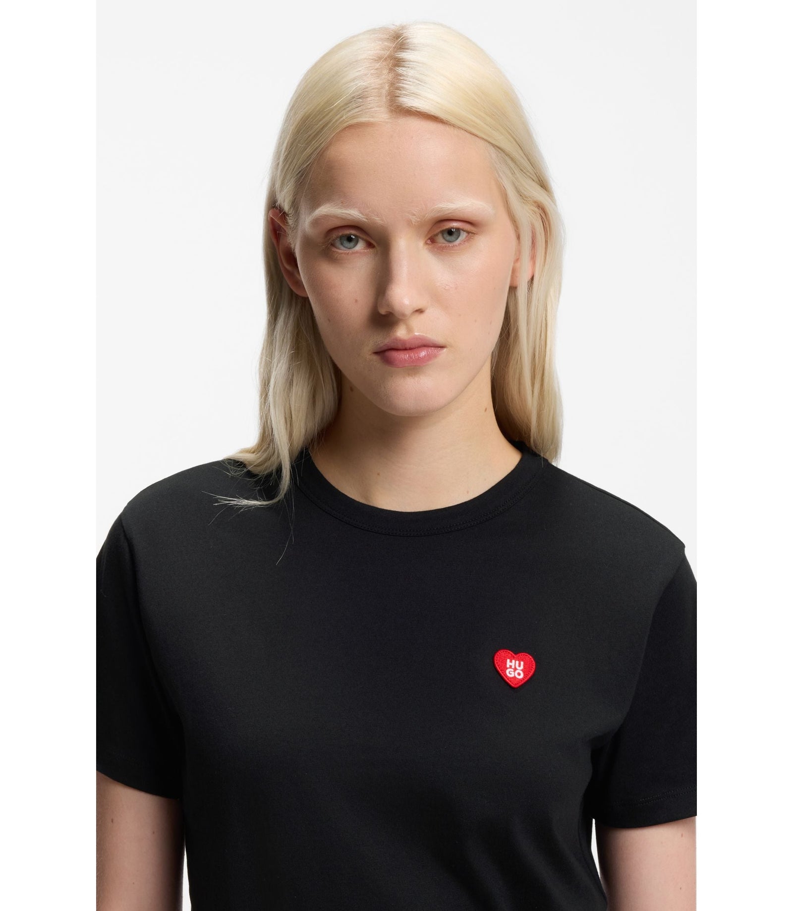 Hugo Heart Logo T Shirt In Cotton Jersey Black Women's