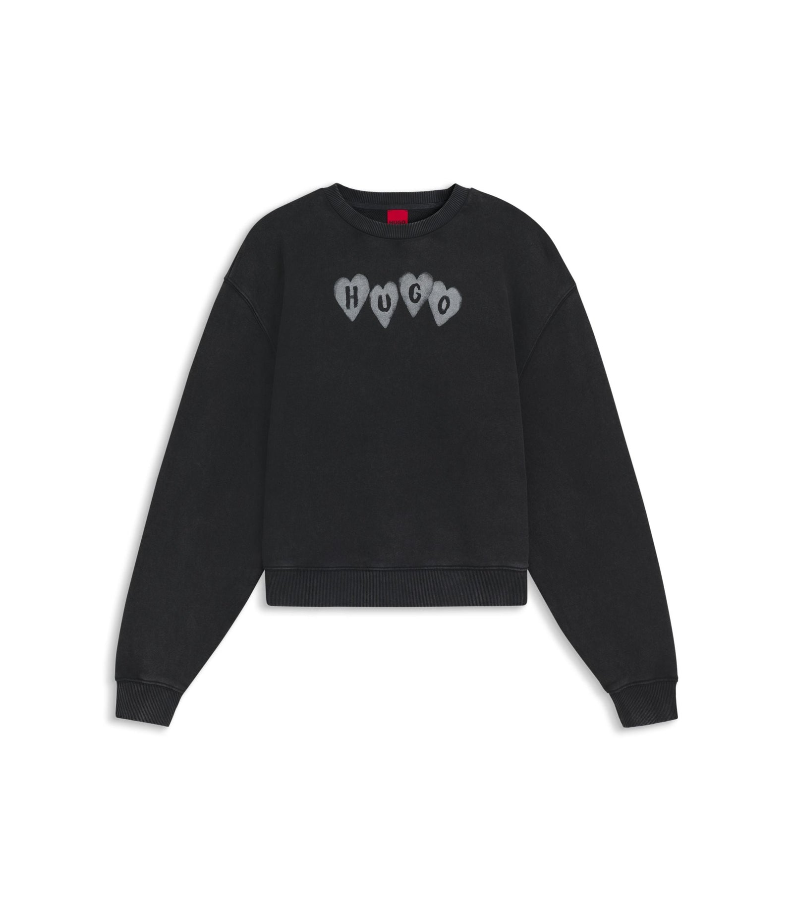 Hugo Heart Logo Sweatshirt In Cotton Terry Black Women's
