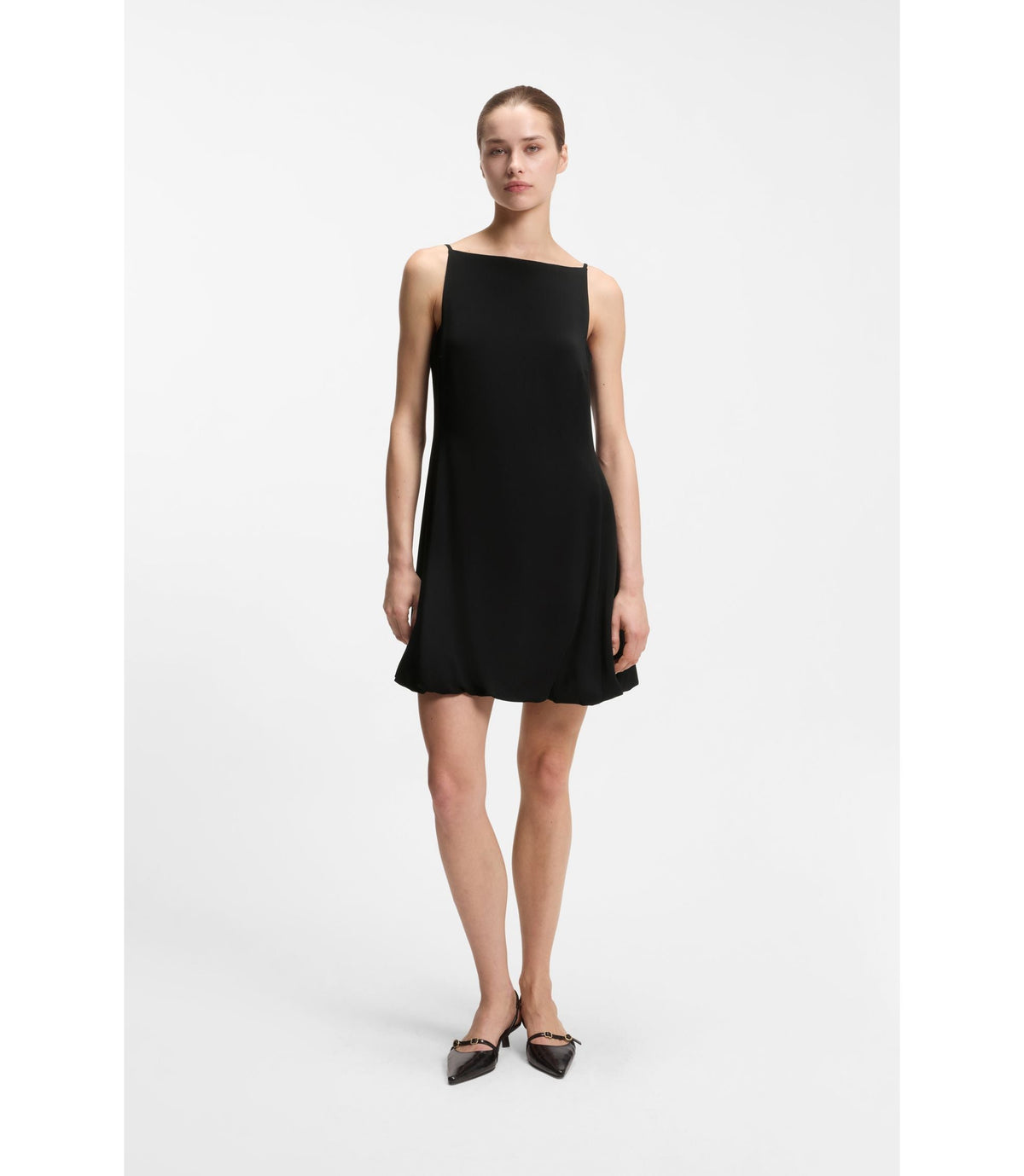 Hugo Front Pleat Dress With Balloon Skirt Black Women's