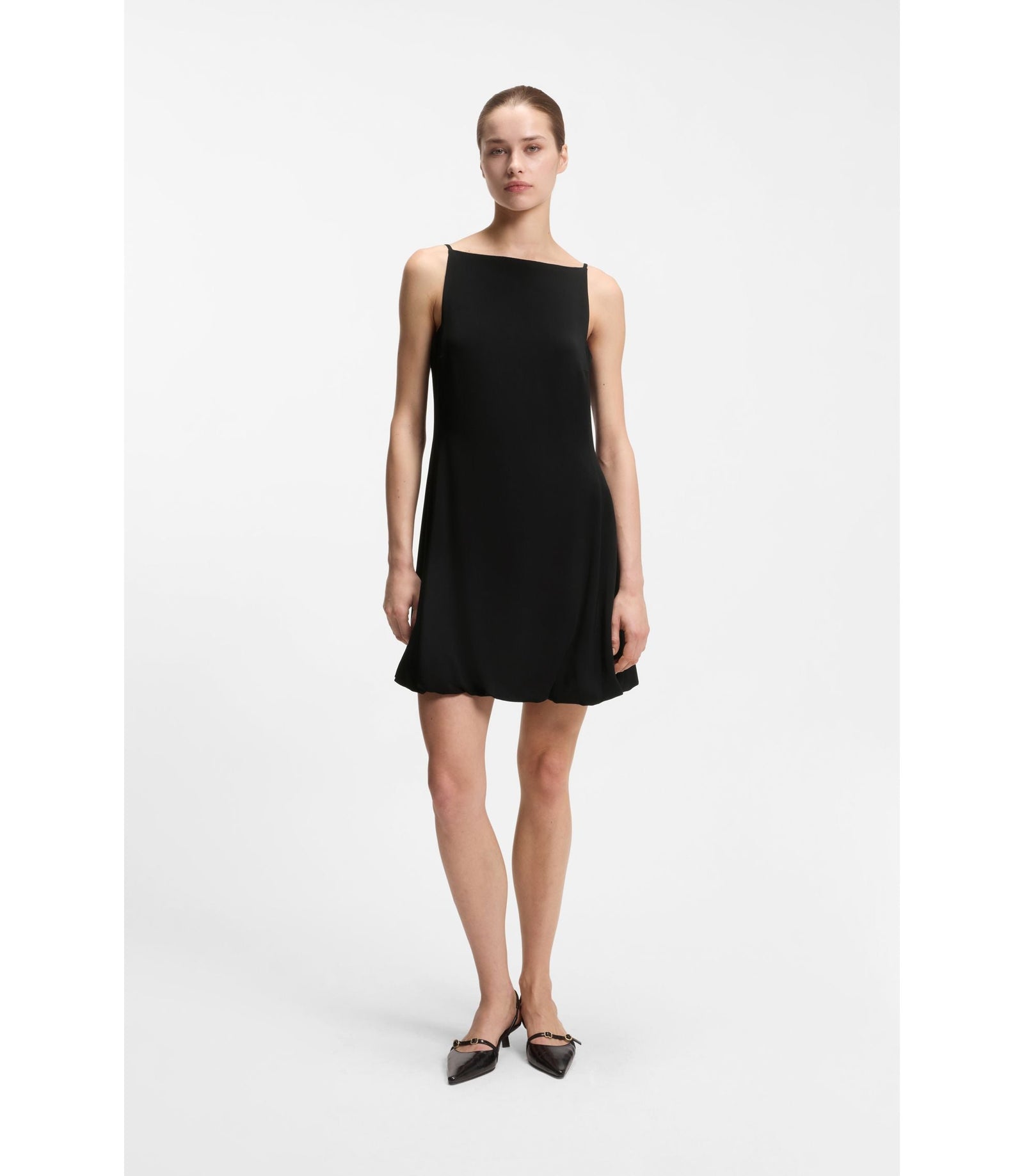 Hugo Front Pleat Dress With Balloon Skirt Black Women's