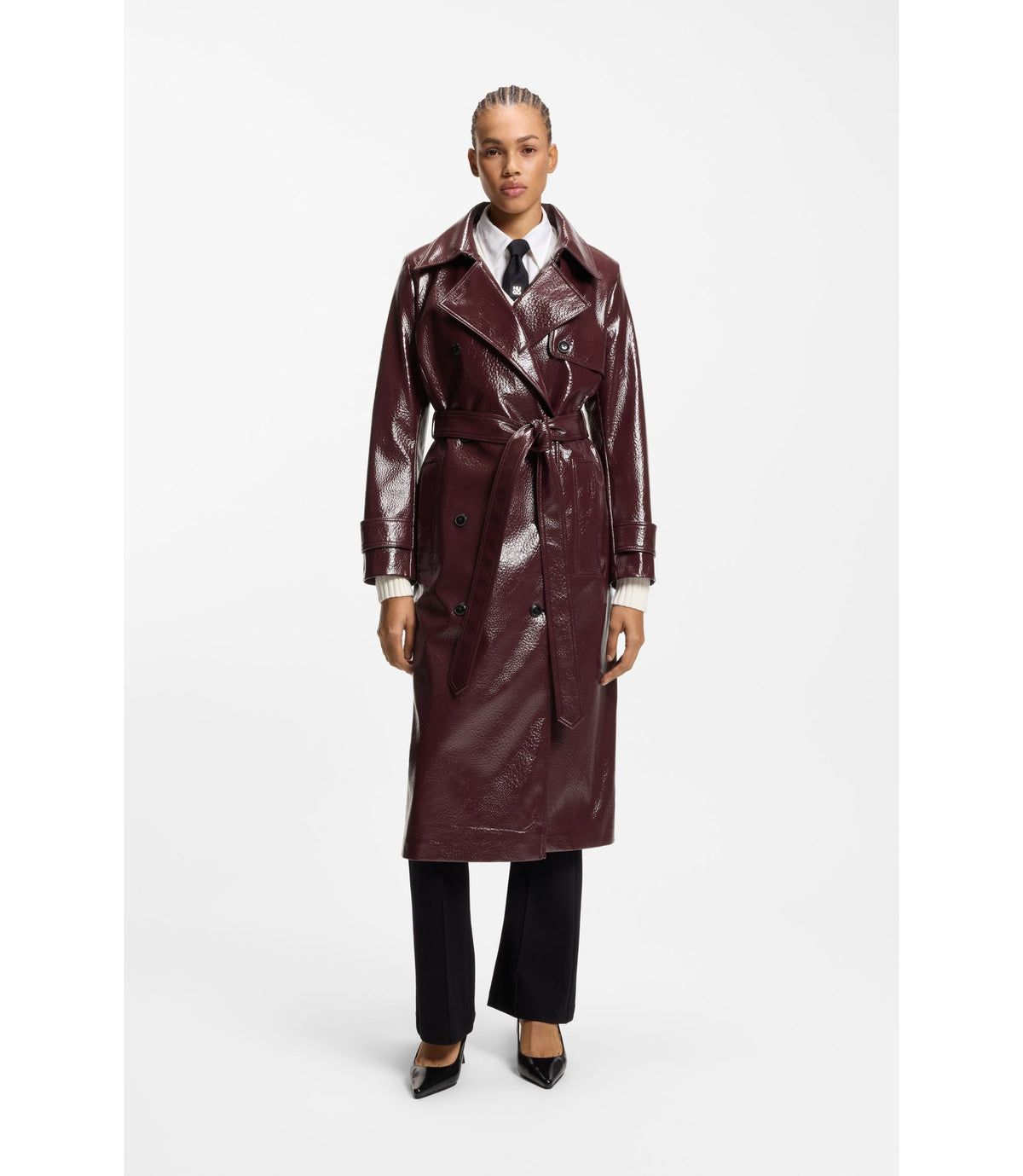 Hugo Faux Leather Trench Coat With Double Breasted Closure Dark Purple Women's