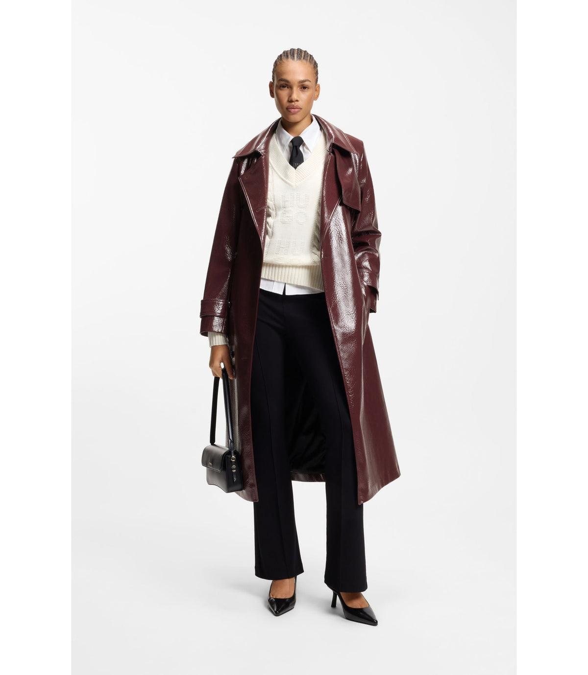Hugo Faux Leather Trench Coat With Double Breasted Closure Dark Purple Women's