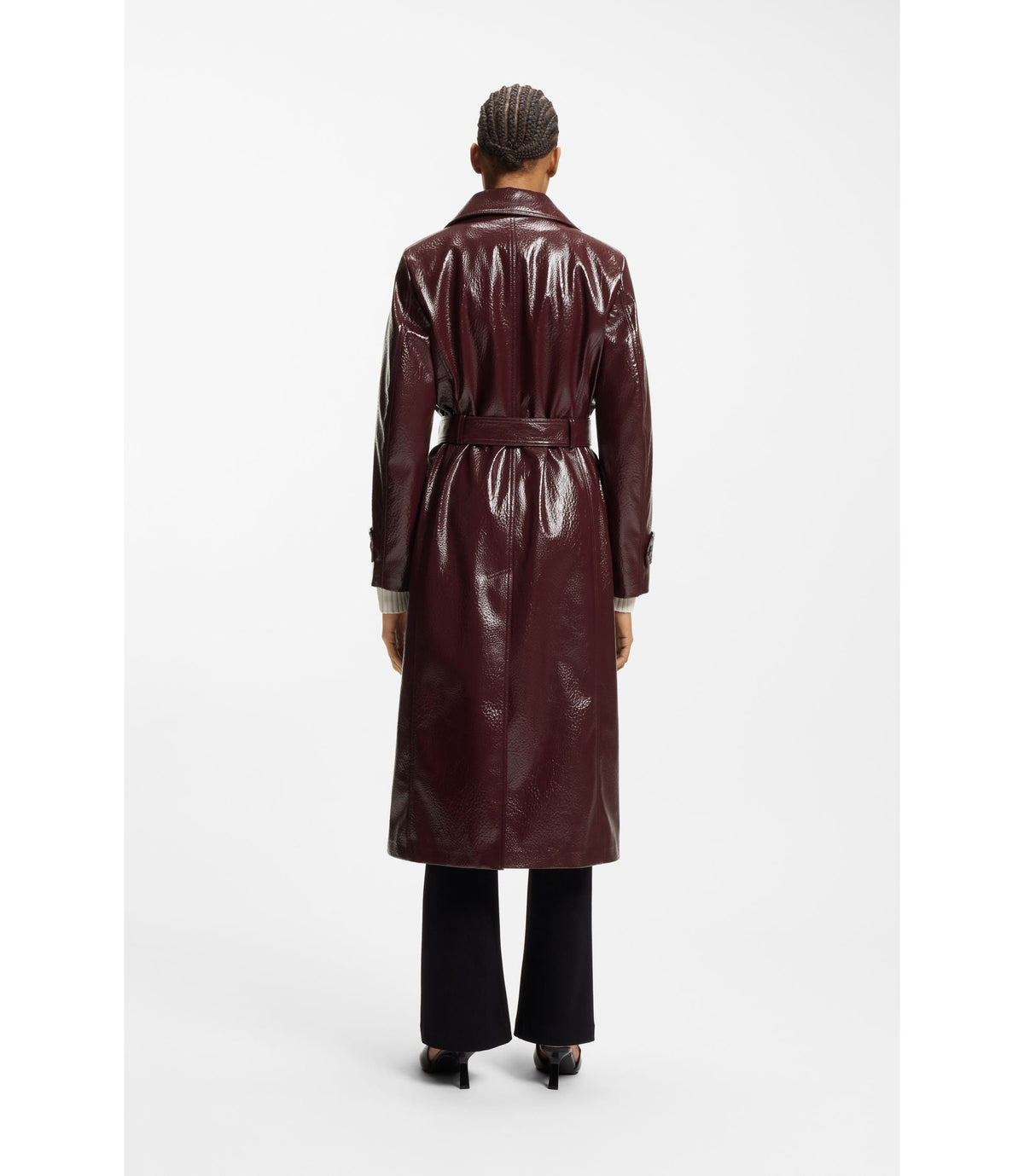 Hugo Faux Leather Trench Coat With Double Breasted Closure Dark Purple Women's