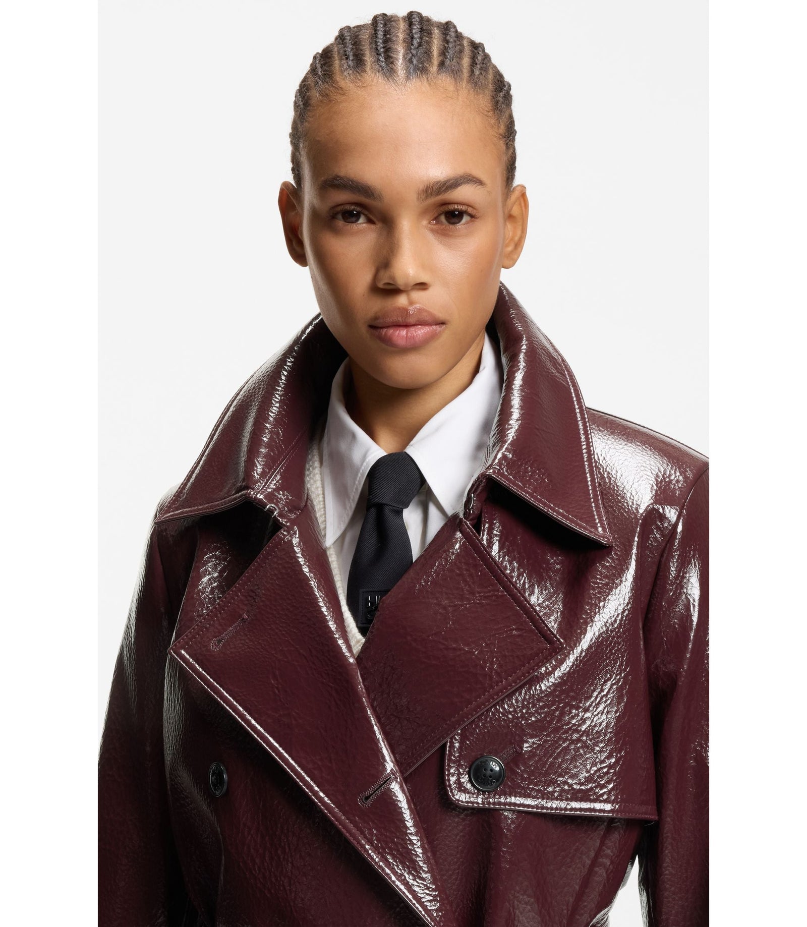 Hugo Faux Leather Trench Coat With Double Breasted Closure Dark Purple Women's