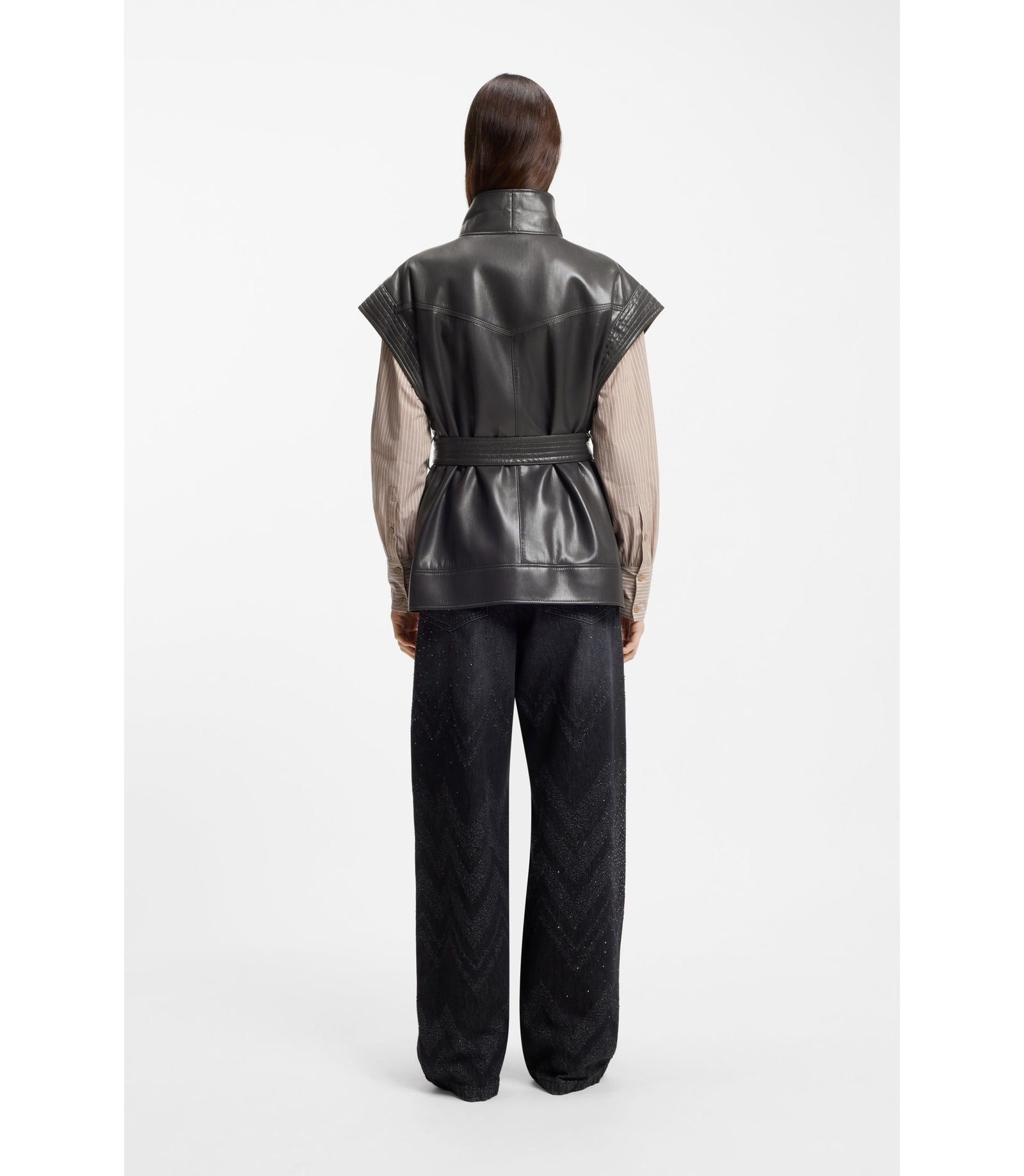 Boss Faux Leather Gilet With Belt Light Grey Women's