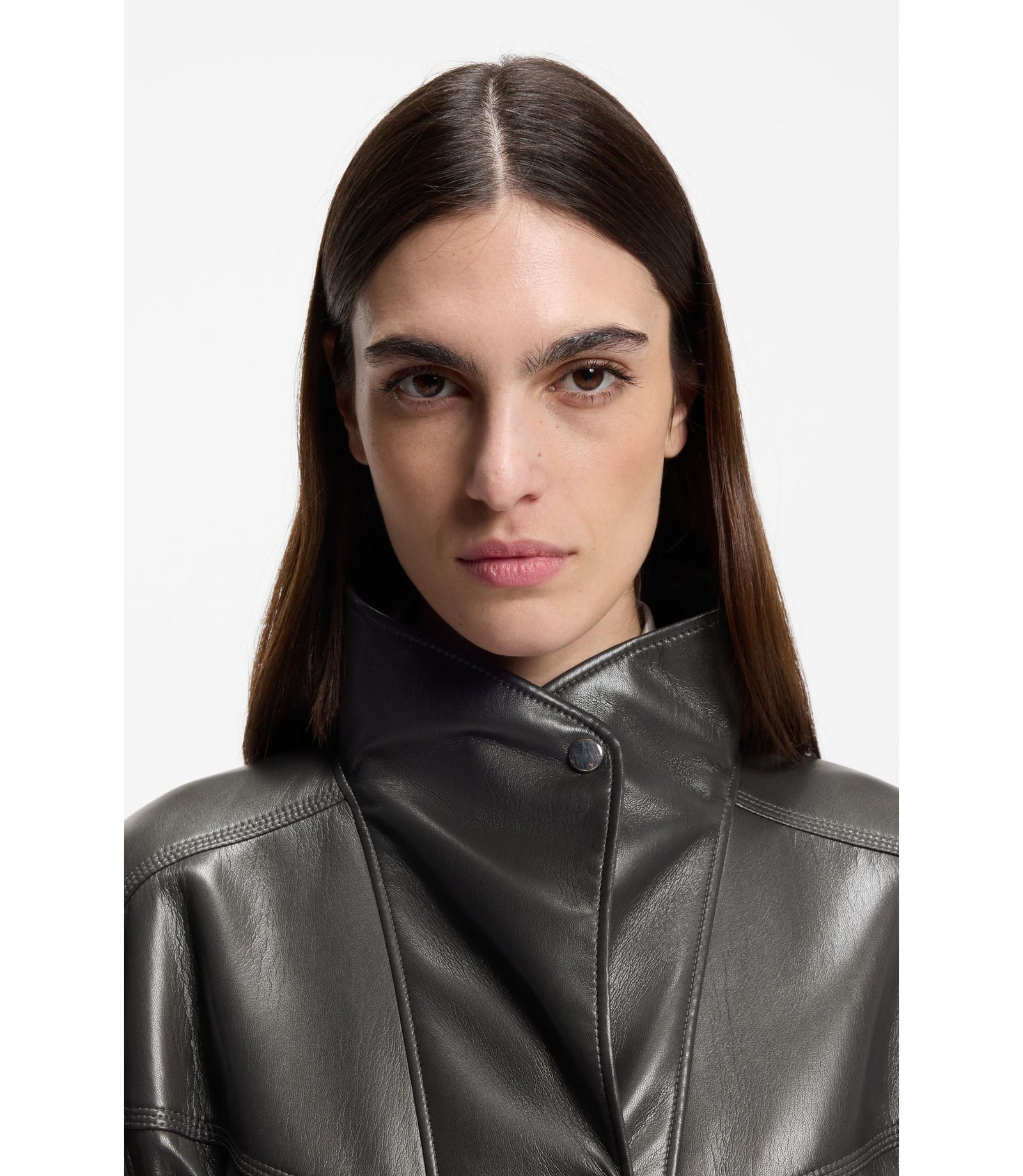 Boss Faux Leather Gilet With Belt Light Grey Women's