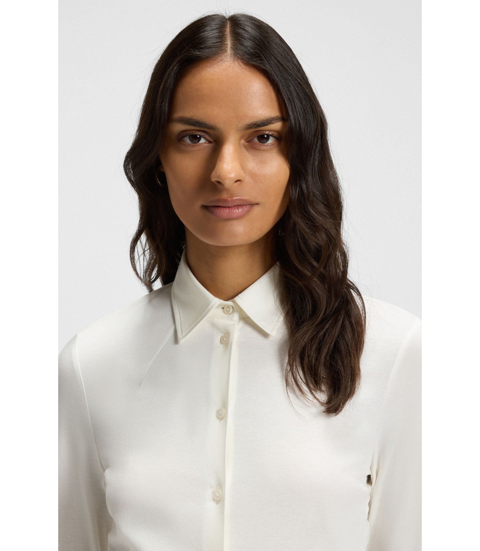 Boss Extra Slim Fit Blouse In Cotton Jersey White Women's