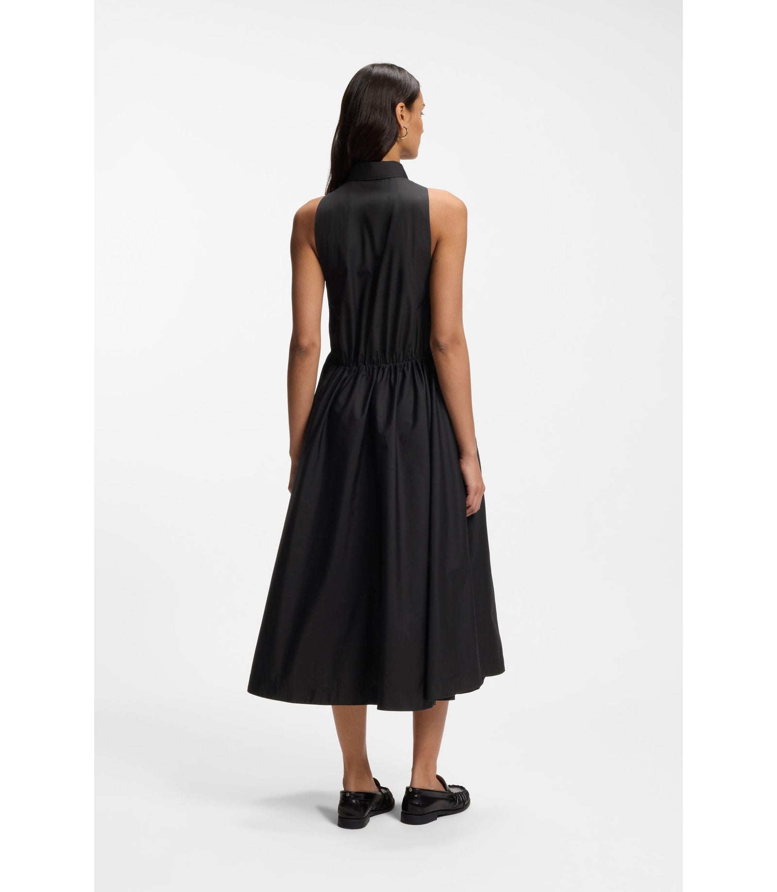 Boss Drawcord Waist Dress In Cotton Poplin Black Women's