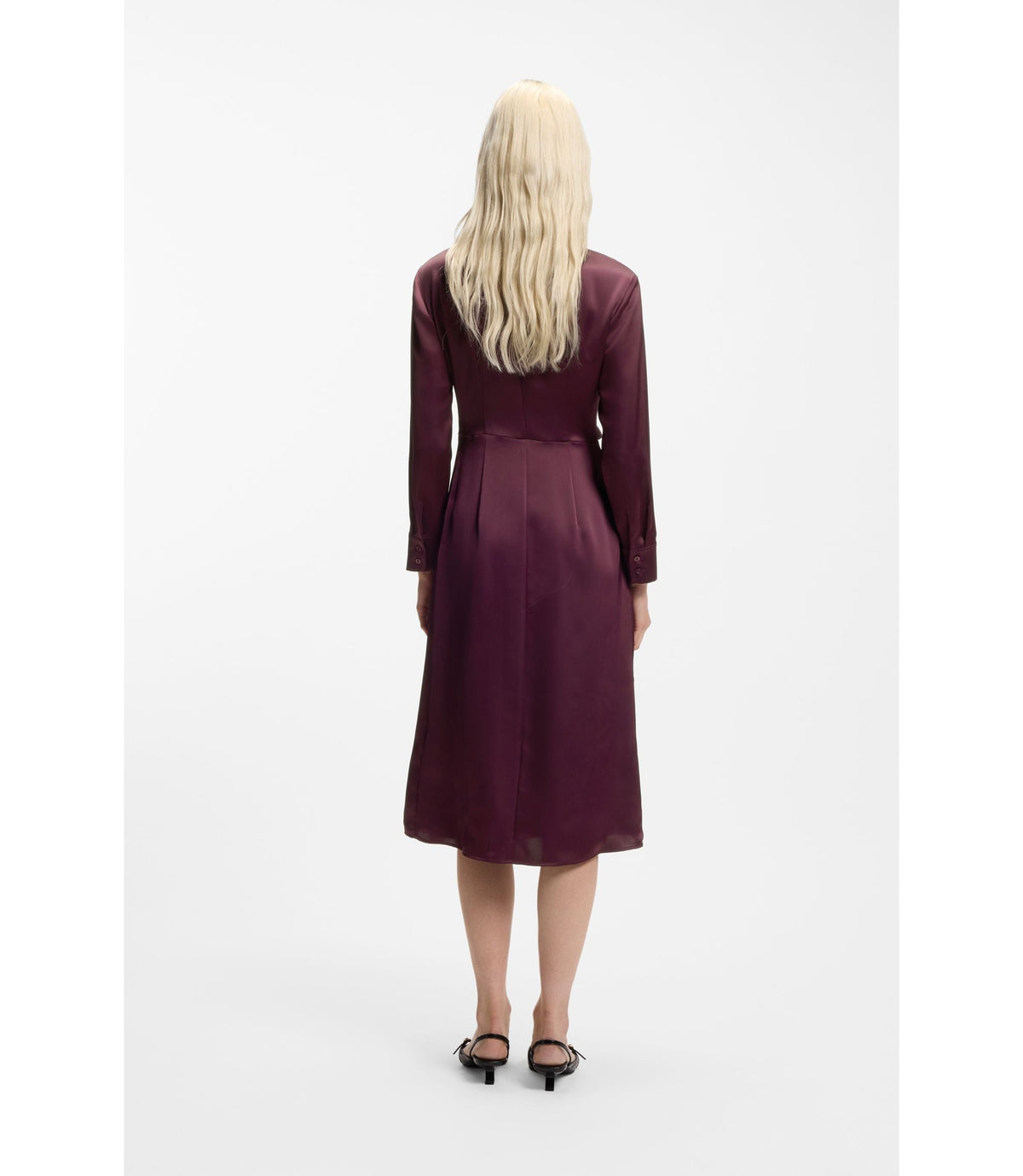 Hugo Drape Detail Midi Dress In Satin Dark Purple Women's