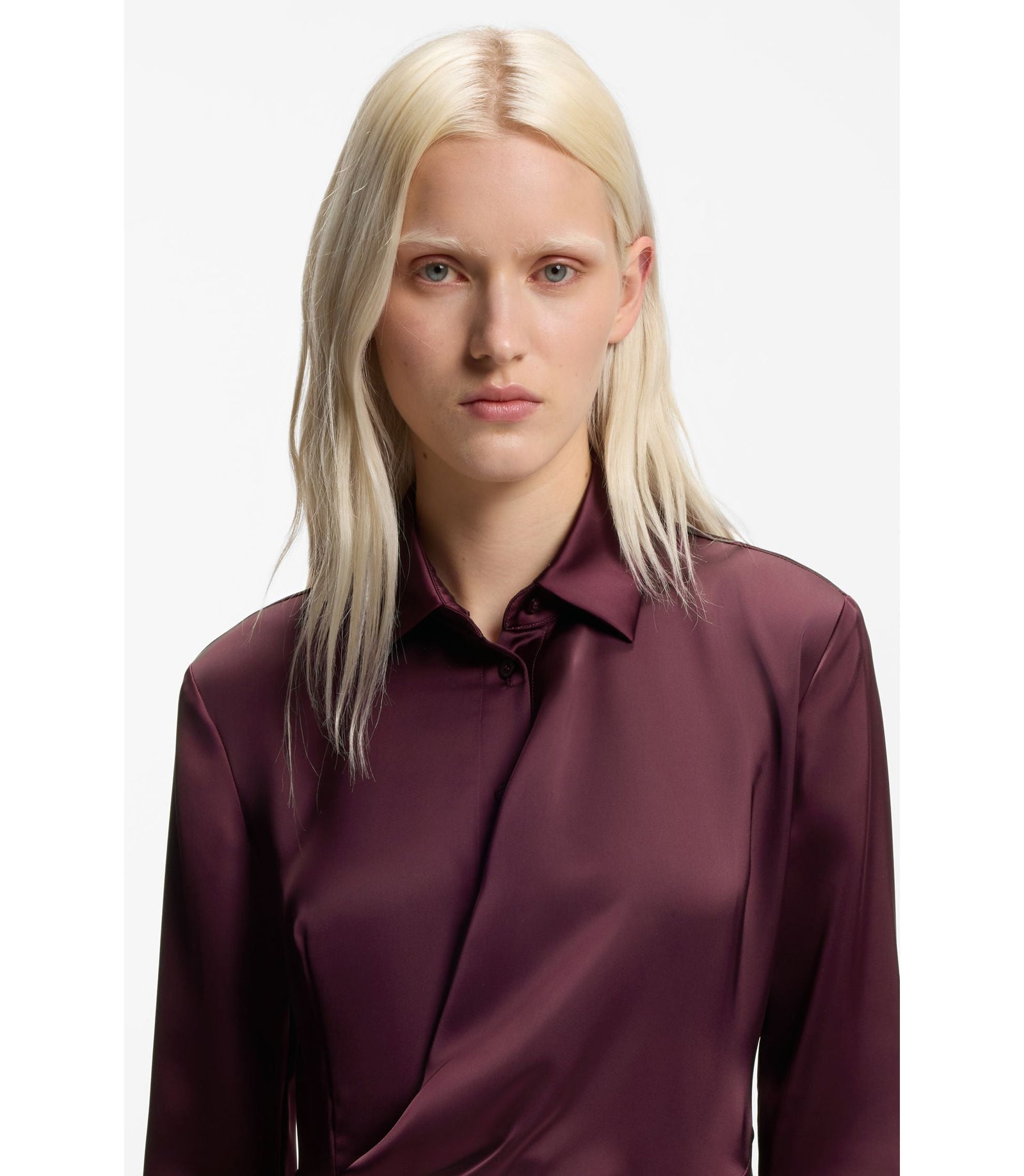 Hugo Drape Detail Midi Dress In Satin Dark Purple Women's