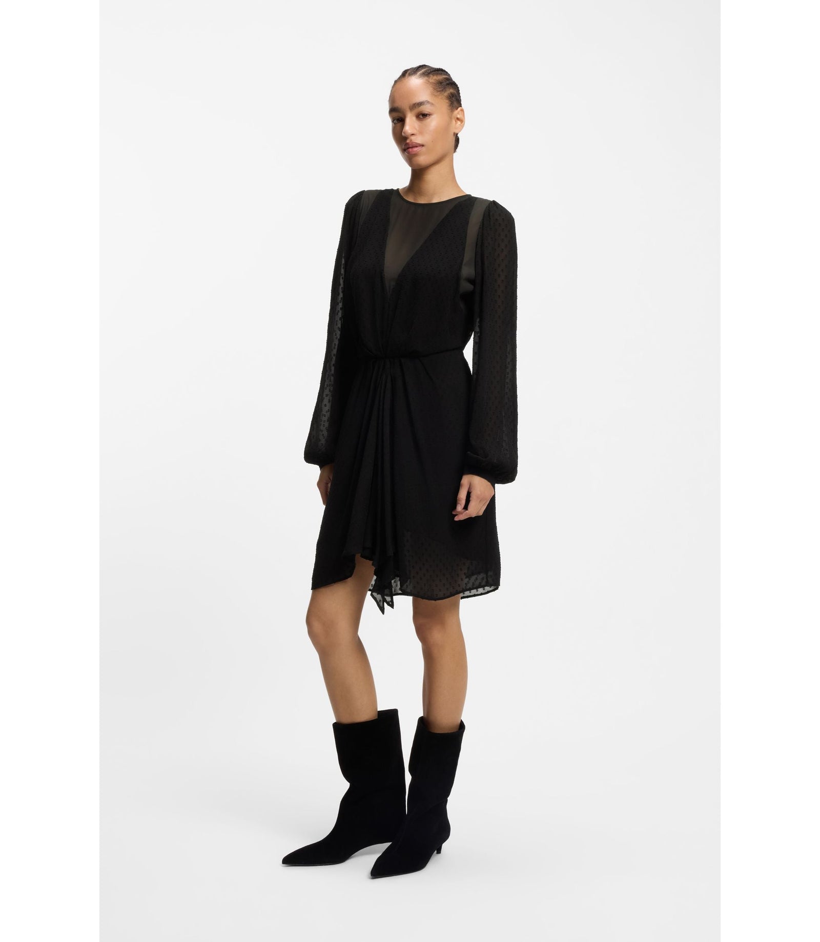 Boss Drape Detail Dress With Polka Dots Black Women's