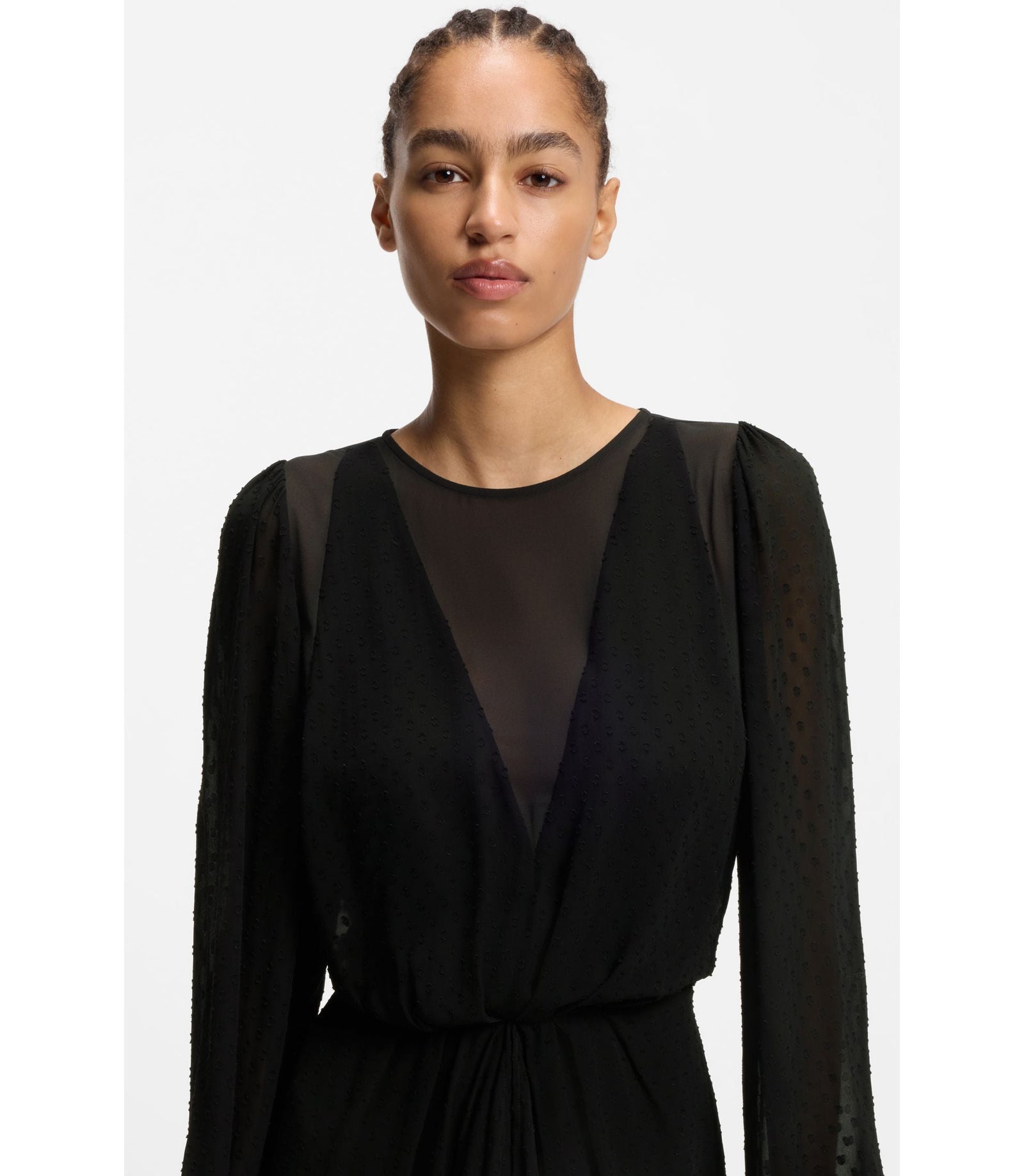 Boss Drape Detail Dress With Polka Dots Black Women's