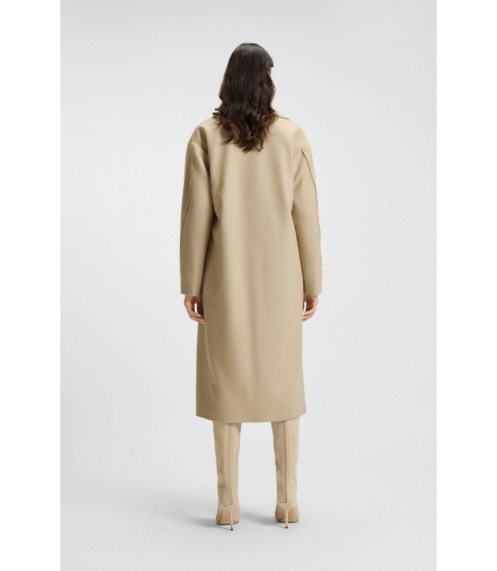 Boss Double Breasted Coat In Virgin Wool And Cashmere Light Beige Women's