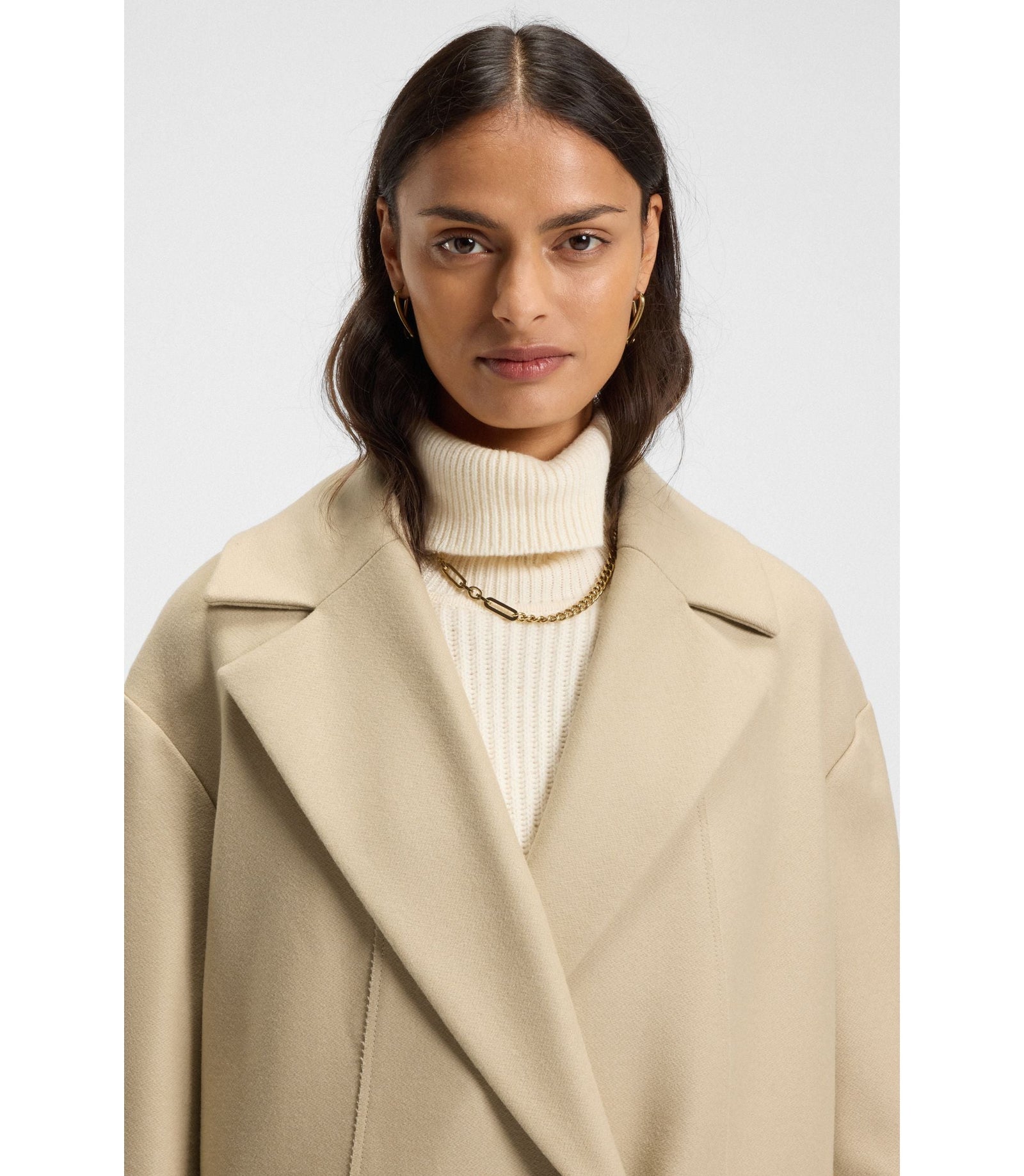 Boss Double Breasted Coat In Virgin Wool And Cashmere Light Beige Women's