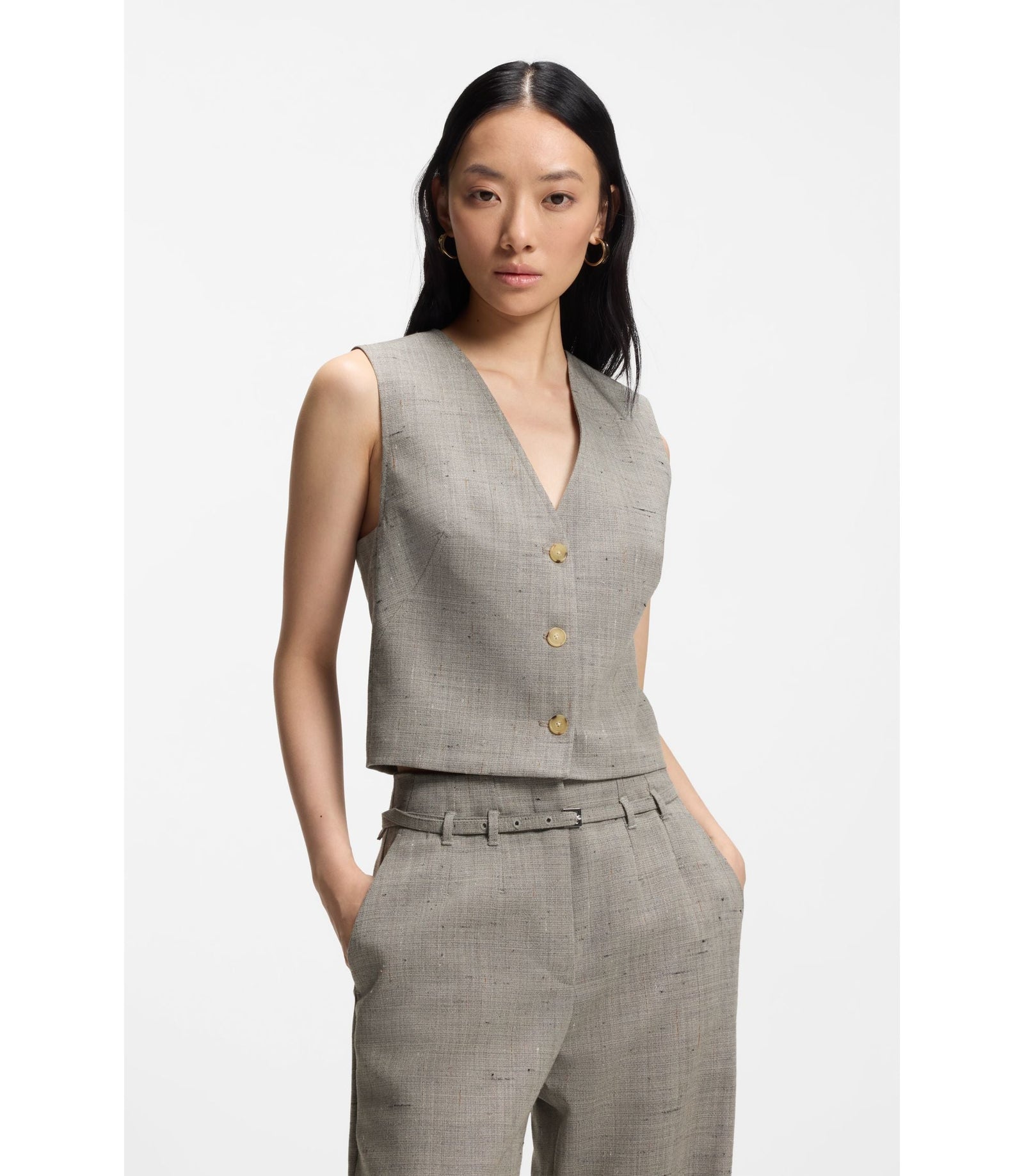 Boss Cropped Waistcoat In A Wool Blend Patterned Women's