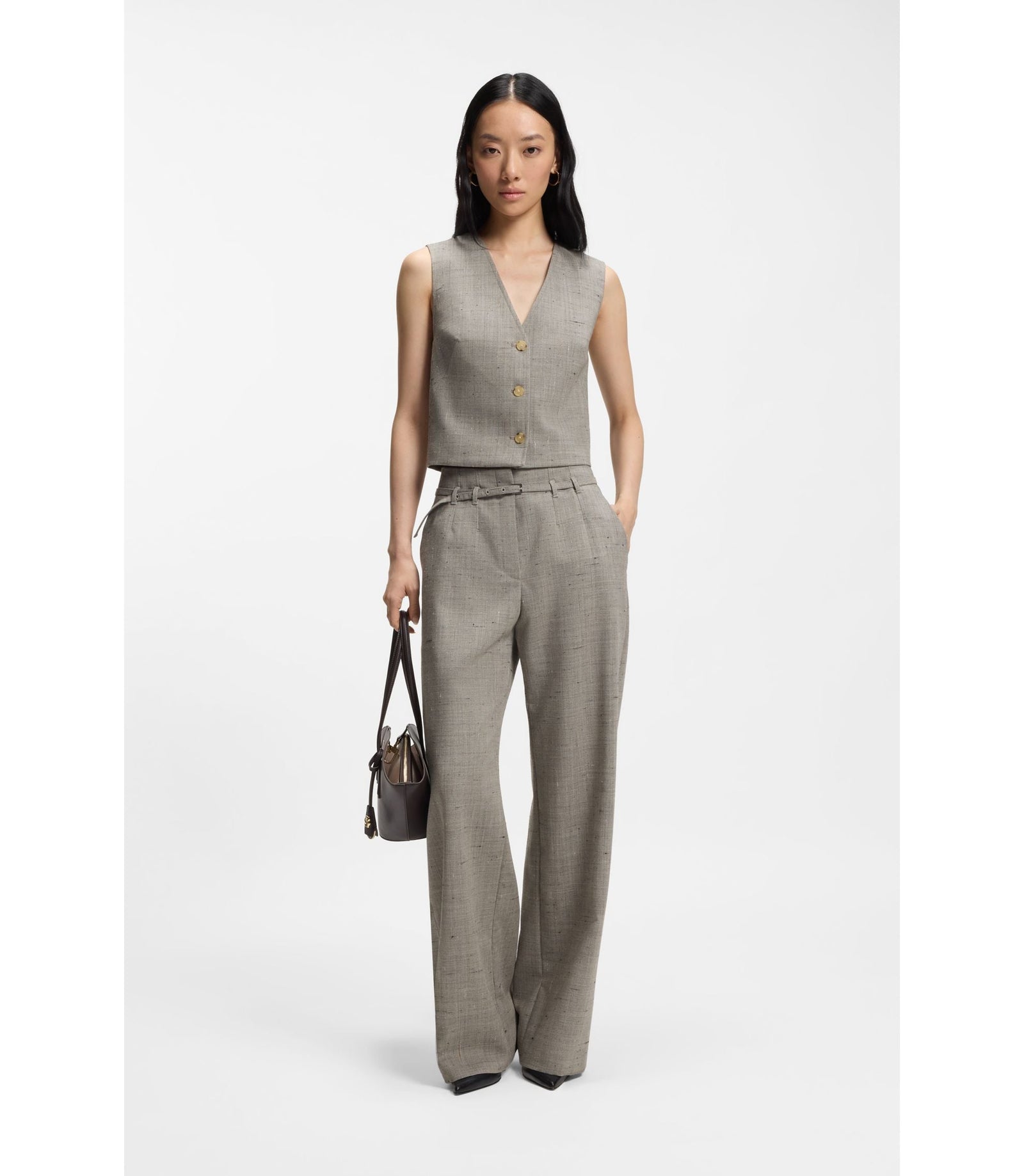 Boss Cropped Waistcoat In A Wool Blend Patterned Women's