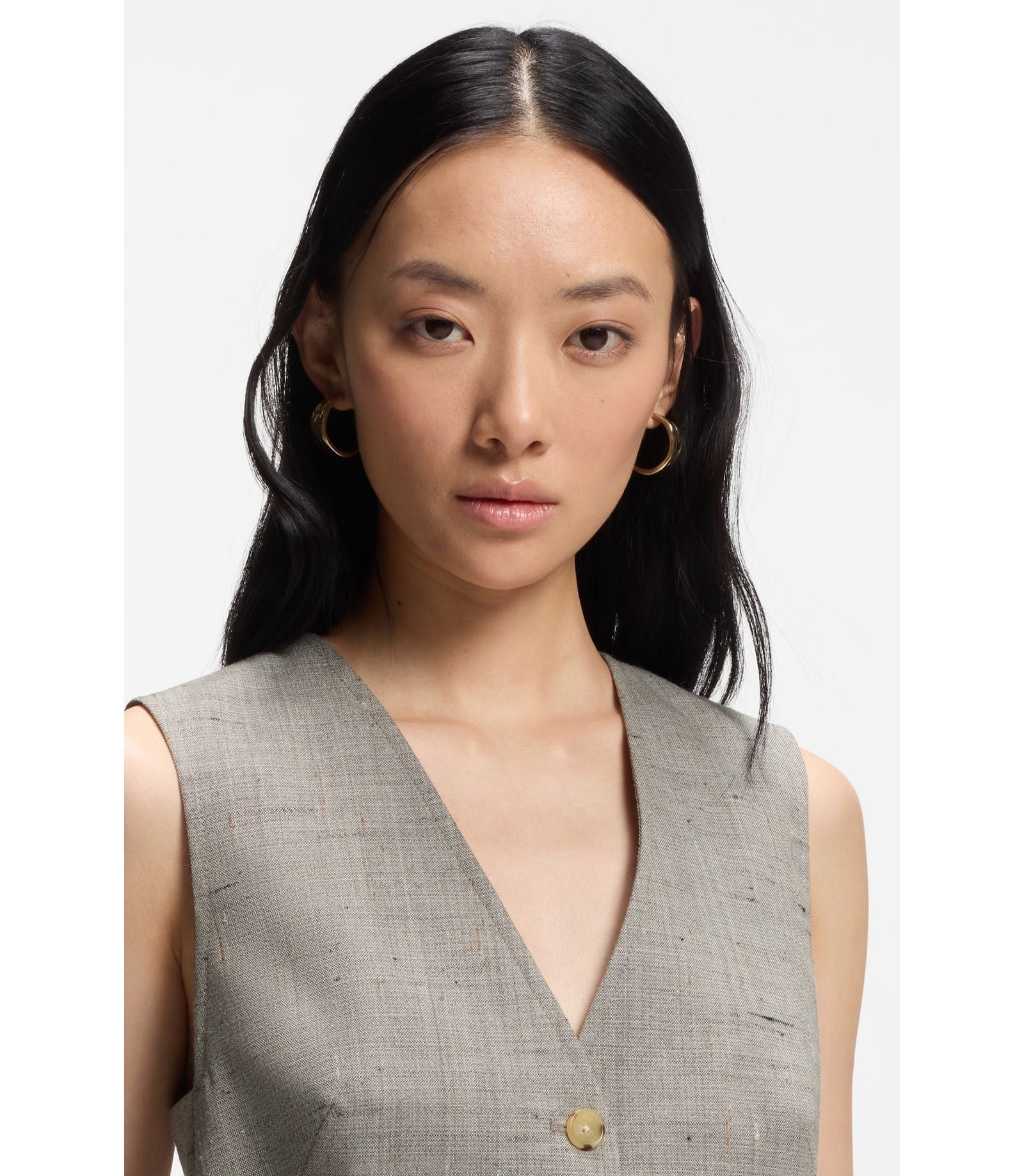 Boss Cropped Waistcoat In A Wool Blend Patterned Women's