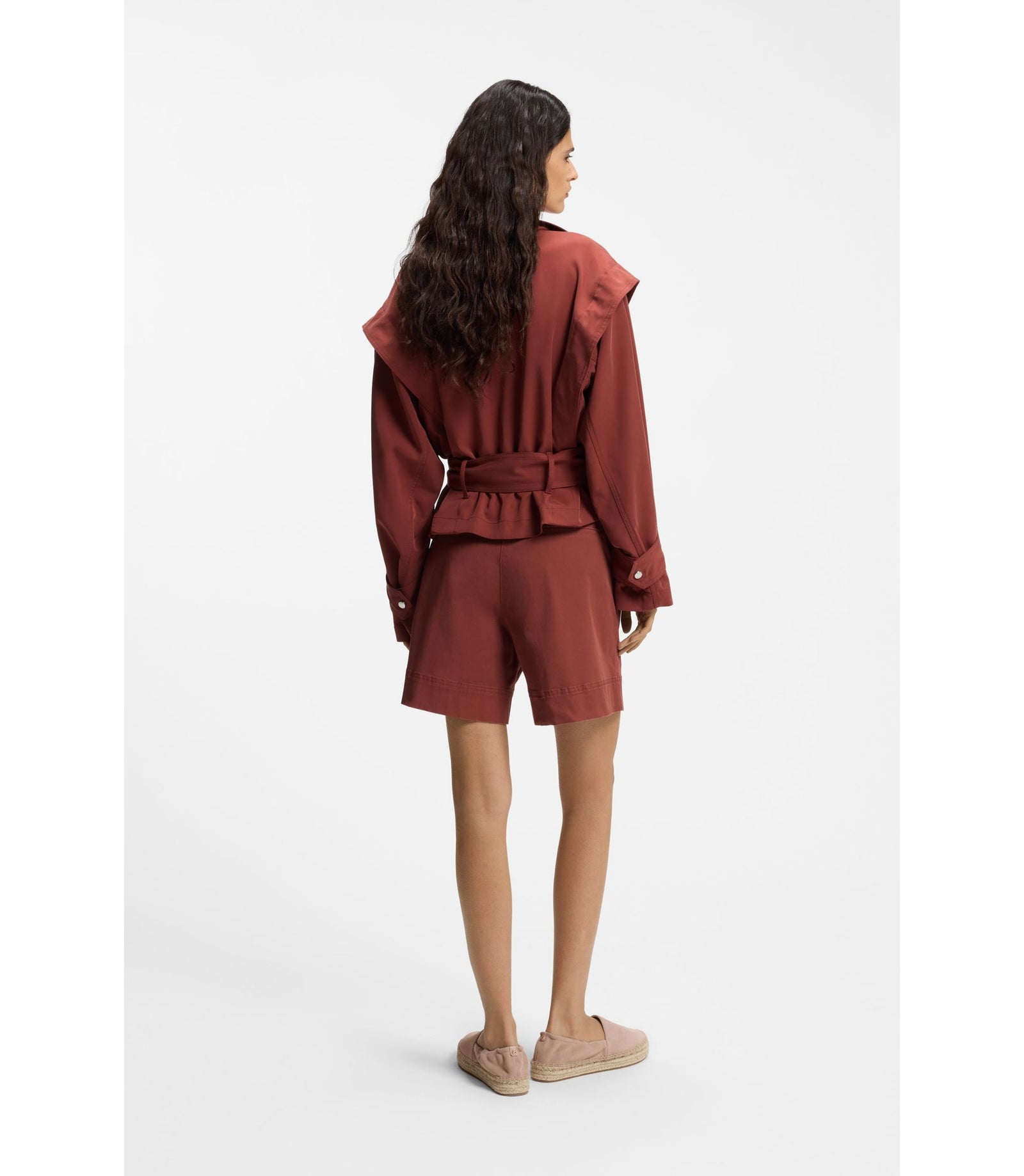 Boss Cropped Trench Jacket With Belt Dark Red Women's