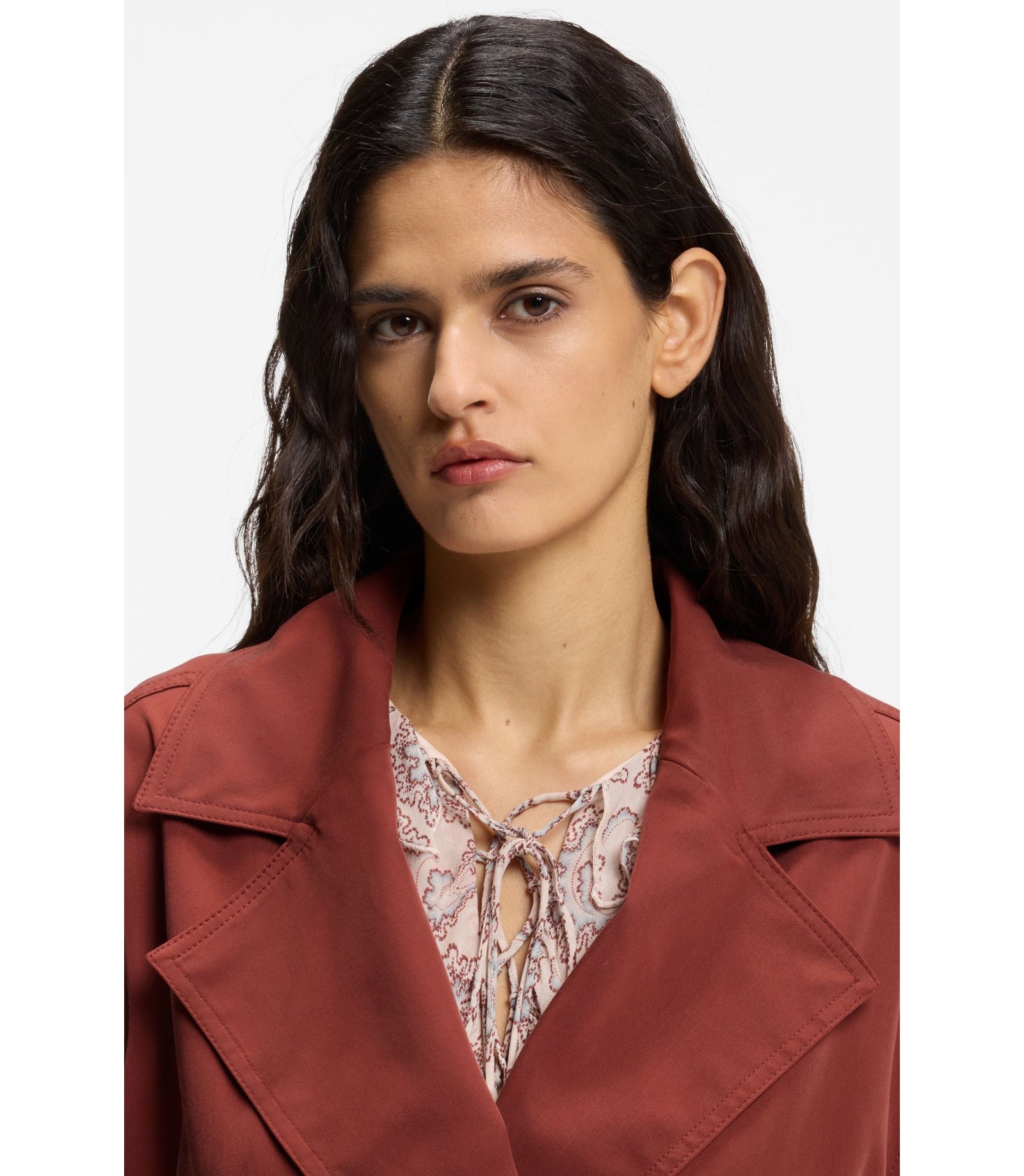 Boss Cropped Trench Jacket With Belt Dark Red Women's