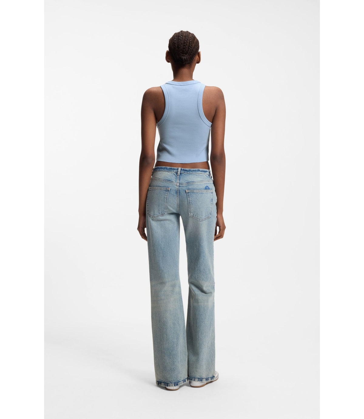 Hugo Cropped Stretch Cotton Tank Top With Blue Logo Label Light Blue Women's