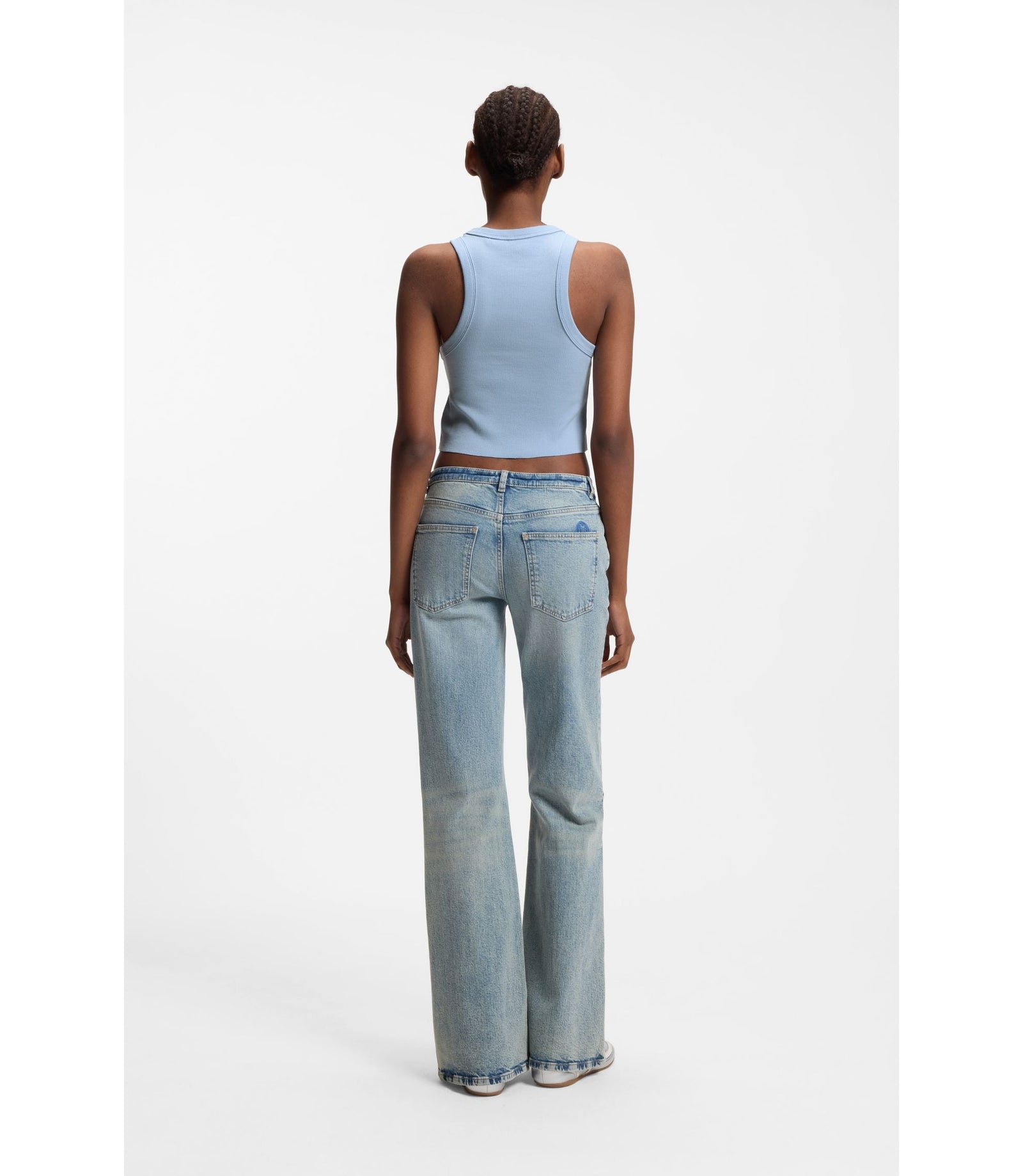 Hugo Cropped Stretch Cotton Tank Top With Blue Logo Label Light Blue Women's