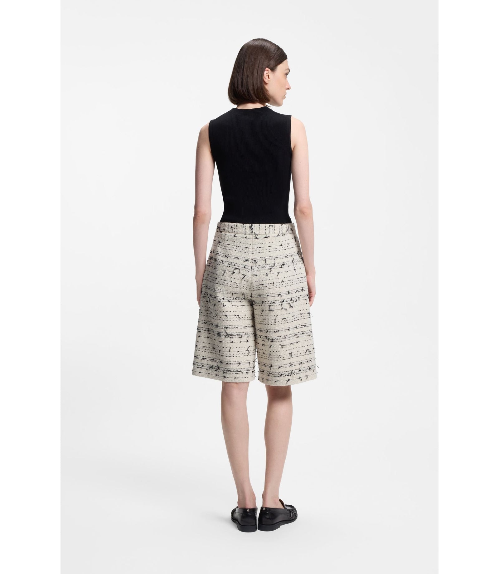 Boss Cropped Relaxed Fit Trousers In Striped Cotton Blend Tweed Patterned Women's
