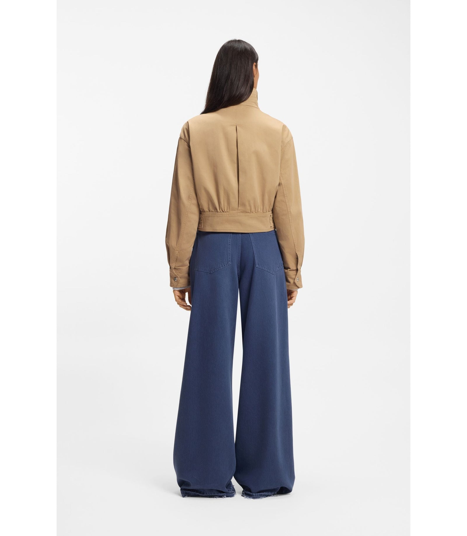 Boss Cropped Jacket In Paper Touch Cotton Twill Brown Women's