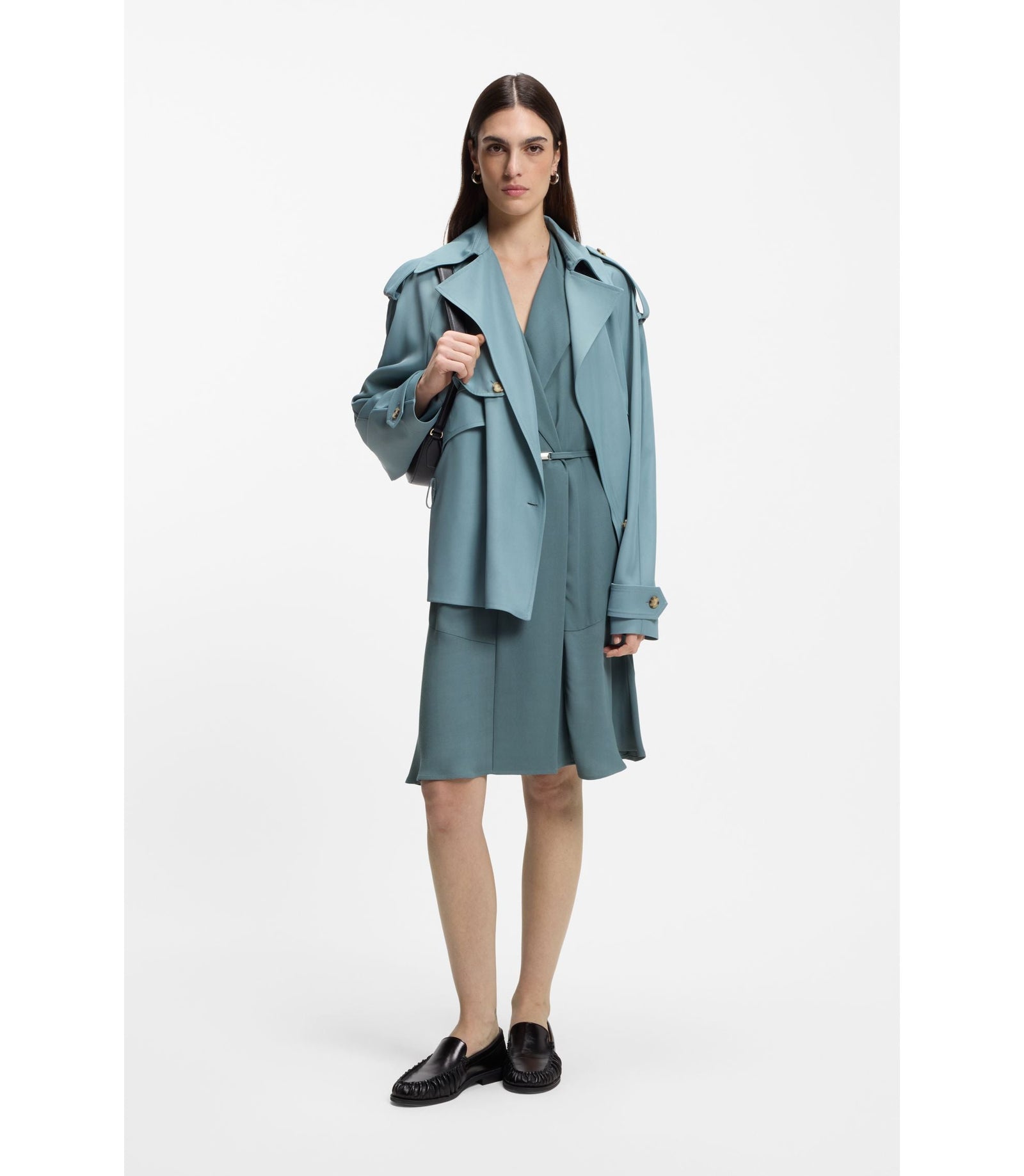 Boss Crepe Wrap Dress With Belt Blue Women's