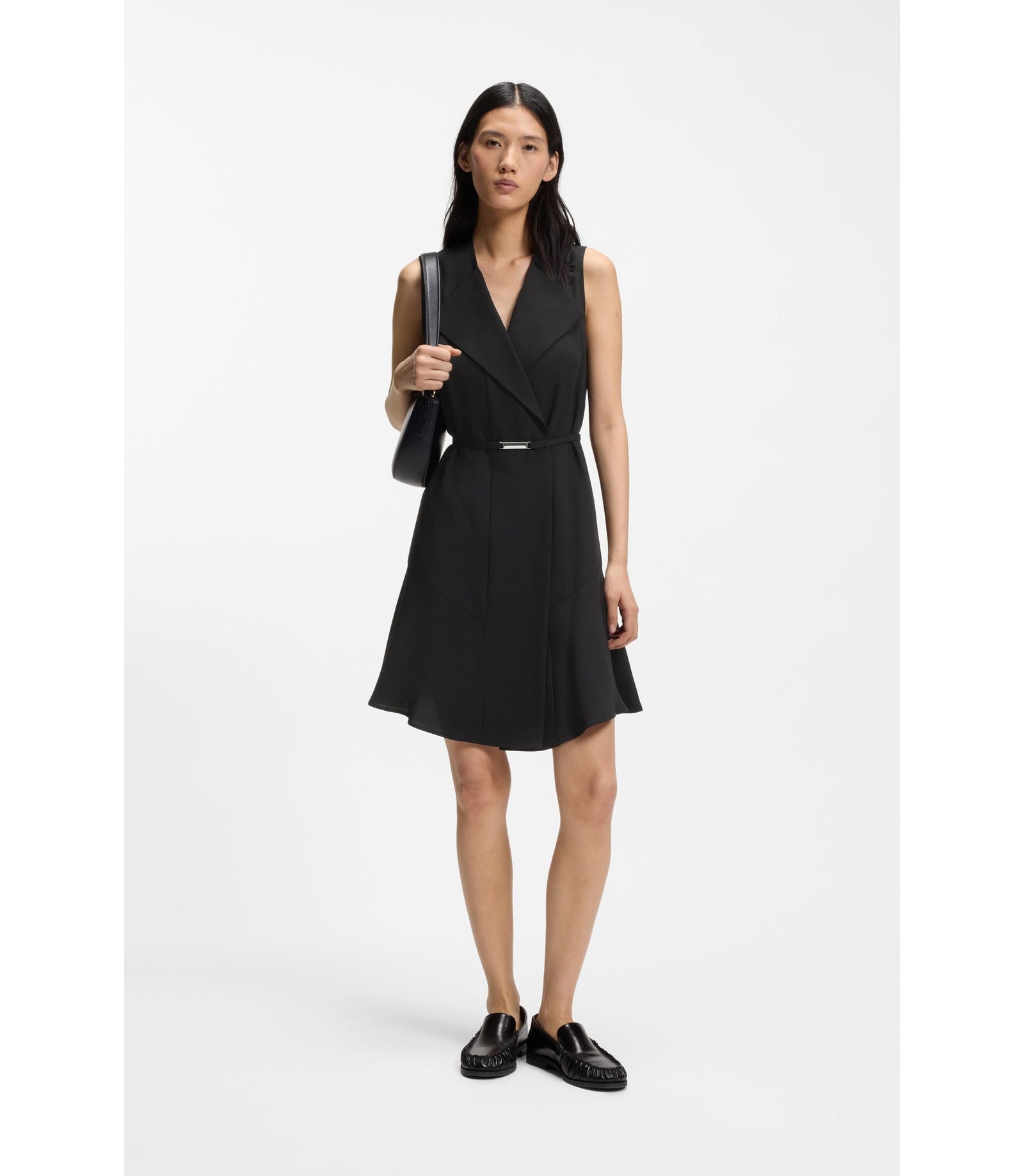 Boss Crepe Wrap Dress With Belt Black Women's